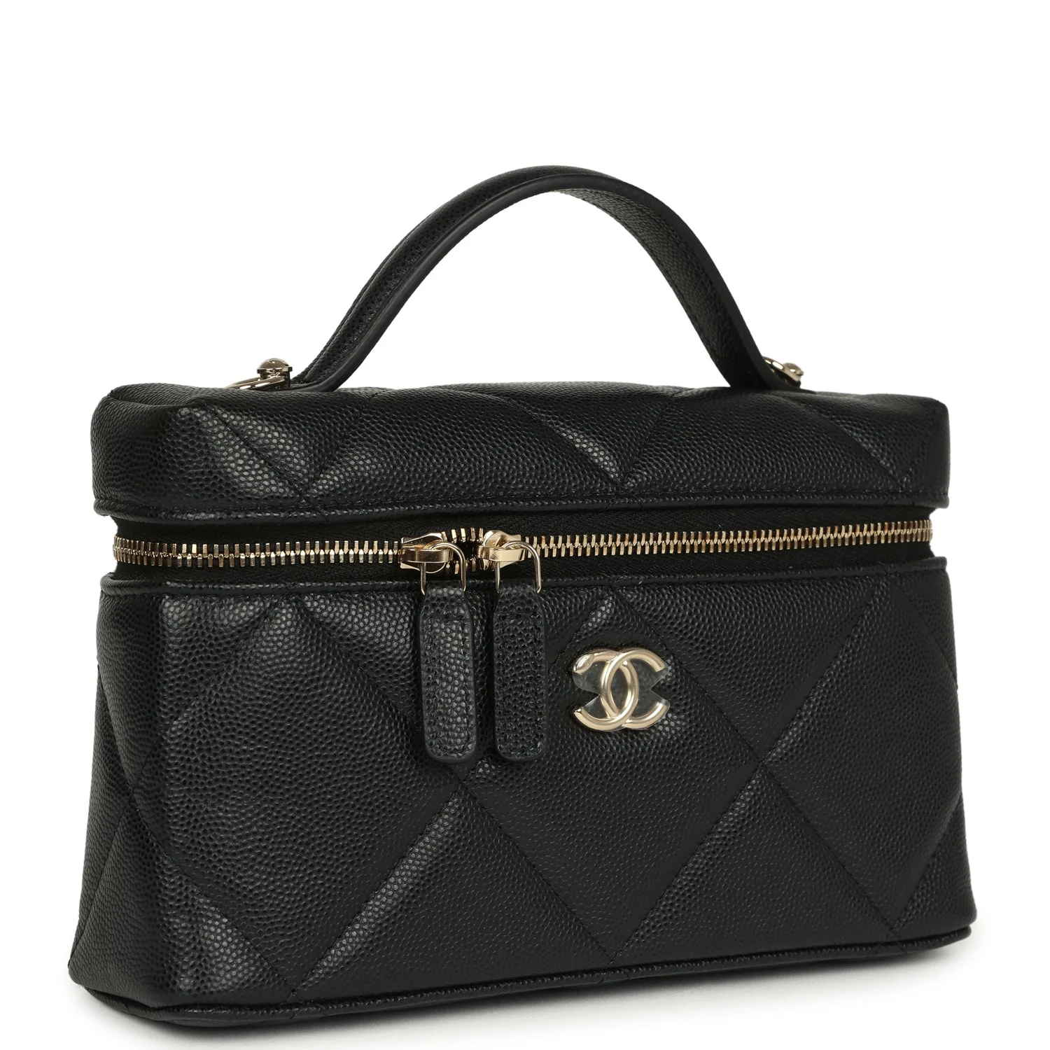 Chanel Top Handle Slim Vanity Case with Chain Black Shiny Caviar Light Gold Hardware
