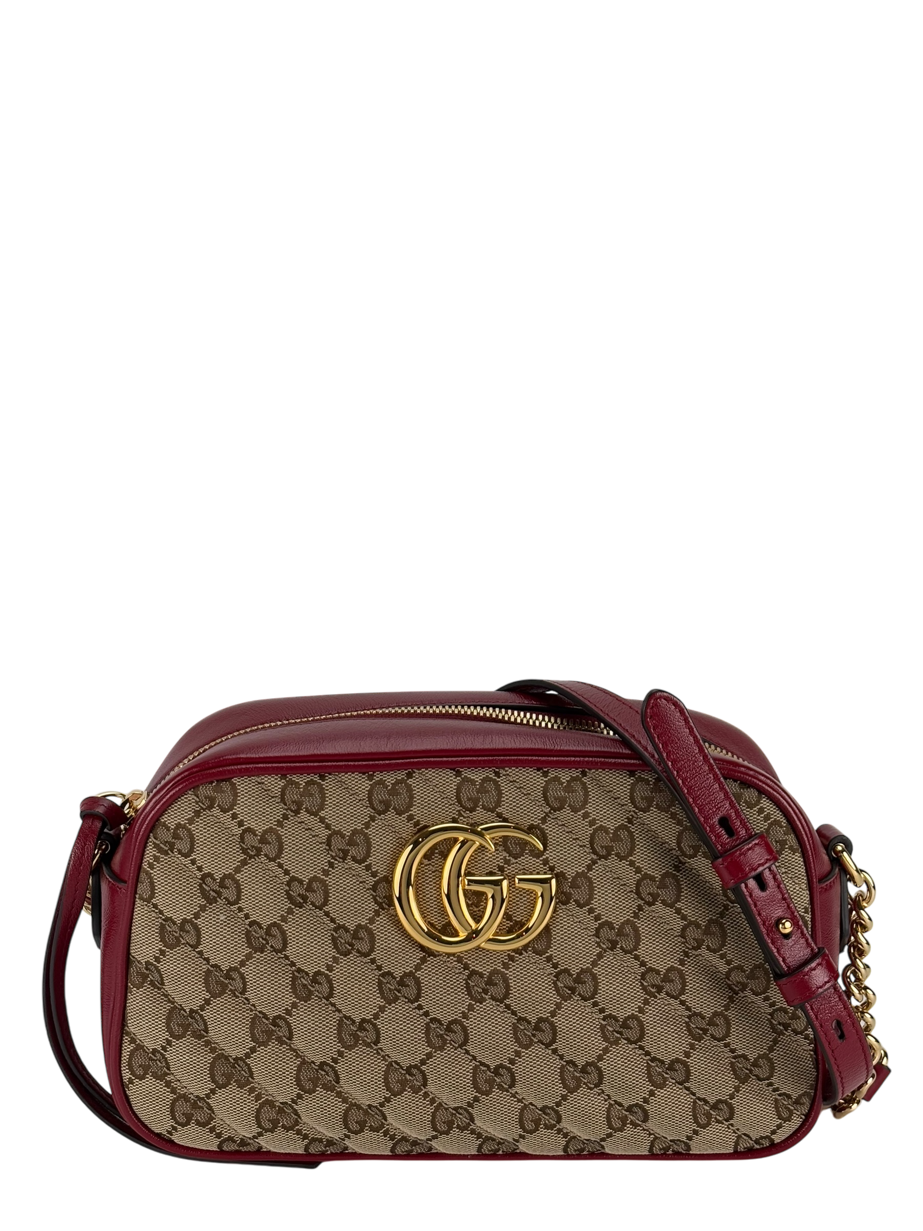GUCCI - Brown Red GG Canvas Marmont Crossbody Bag