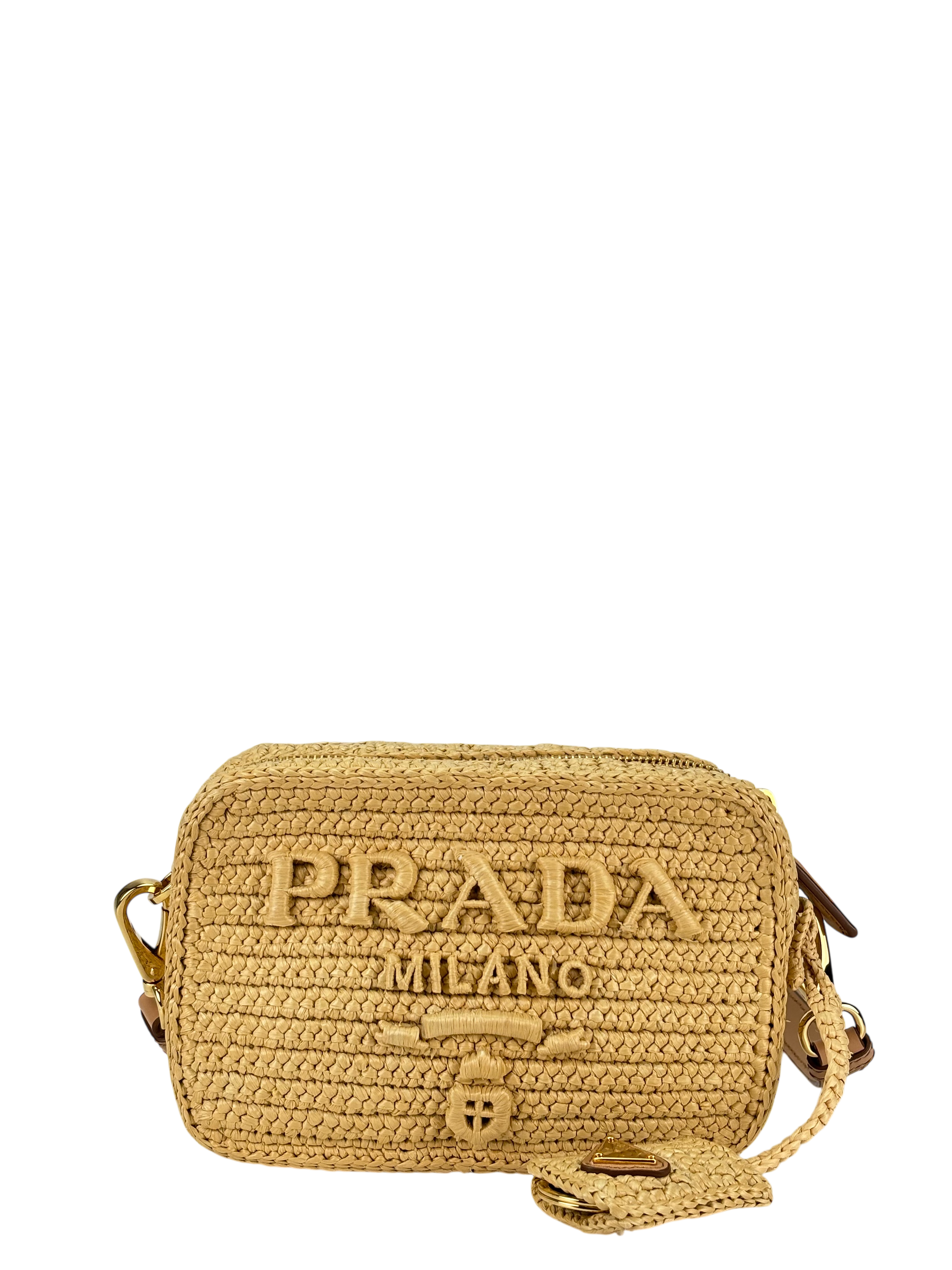 PRADA - Beige Raffia Leather Crossbody Bag