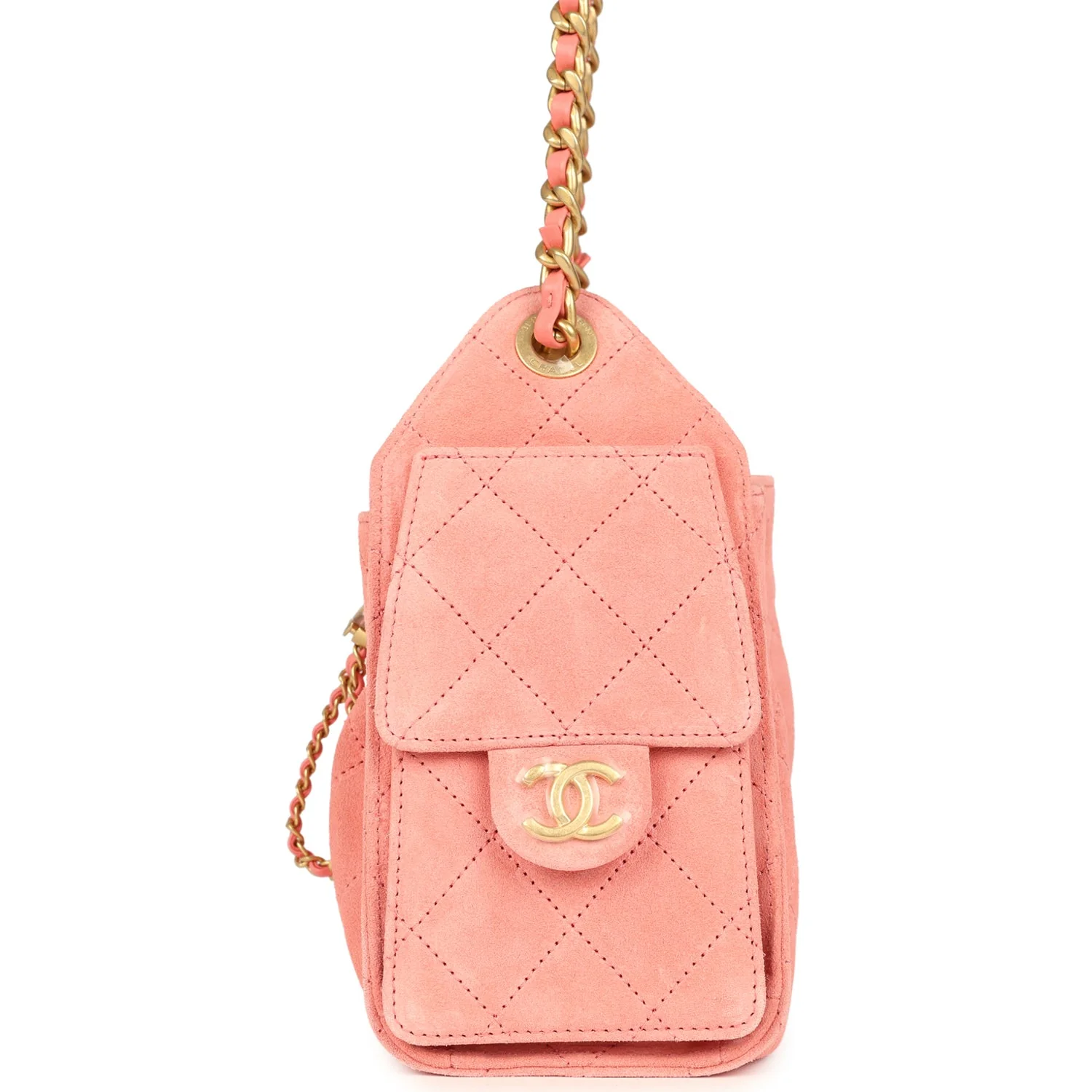 Chanel Mini 25 Hobo Bag Pink Suede Antique Gold Hardware
