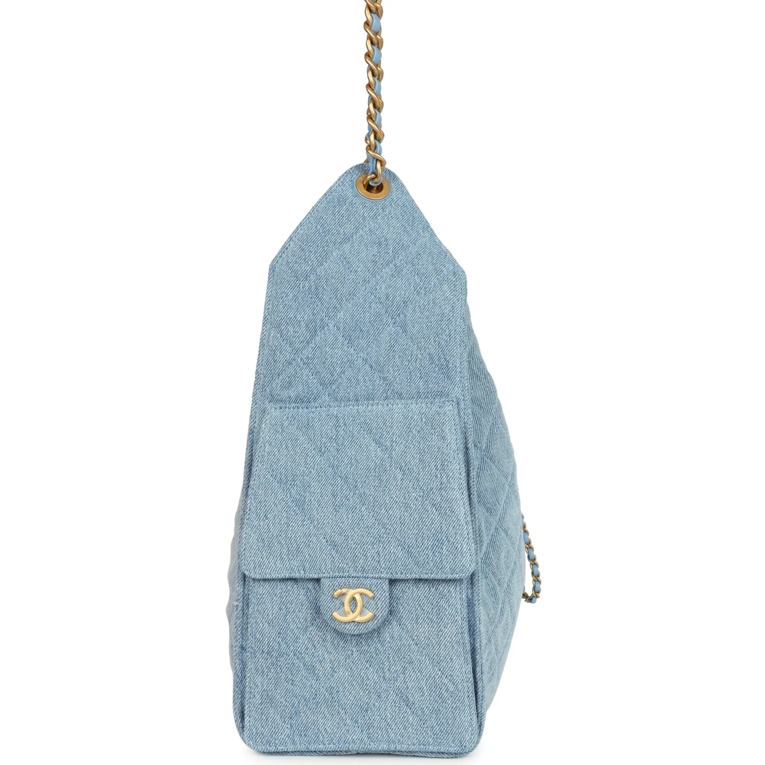 Chanel Medium 25 Hobo Bag Light Blue Washed Denim Antique Gold Hardware