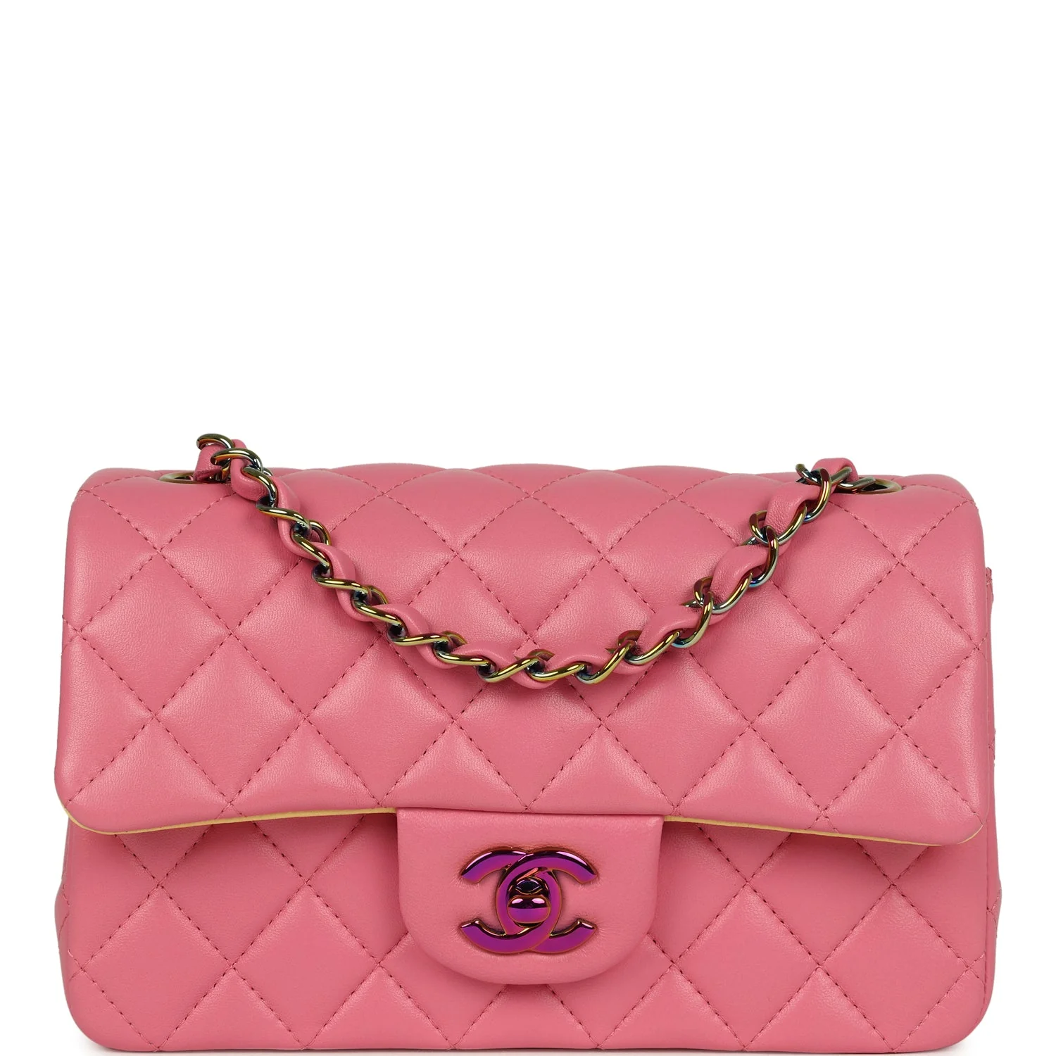 Chanel Mini Classic Rectangular Flap Bag Pink and Yellow Lambskin Iridescent Hardware