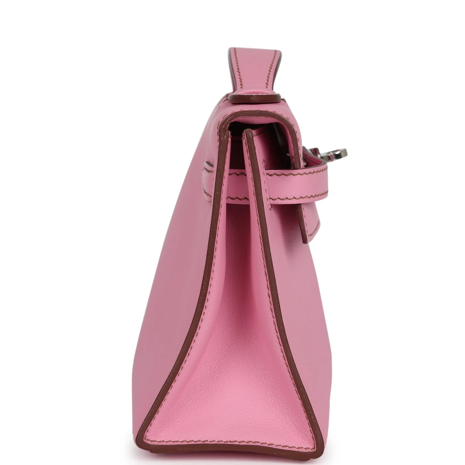 Pre-owned Hermes Kelly Pochette Bubblegum Swift Palladium Hardware