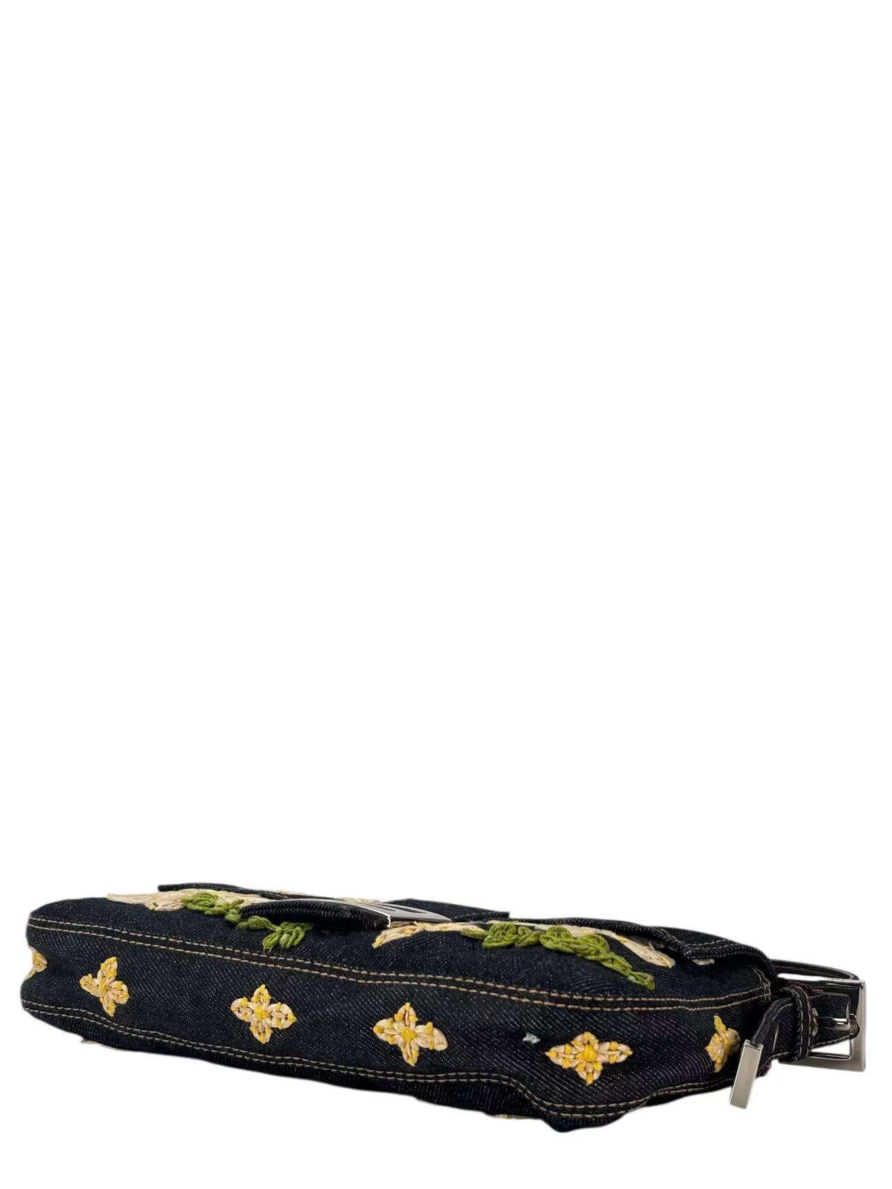 FENDI - Small Baguette Bag Denim Flower Navy