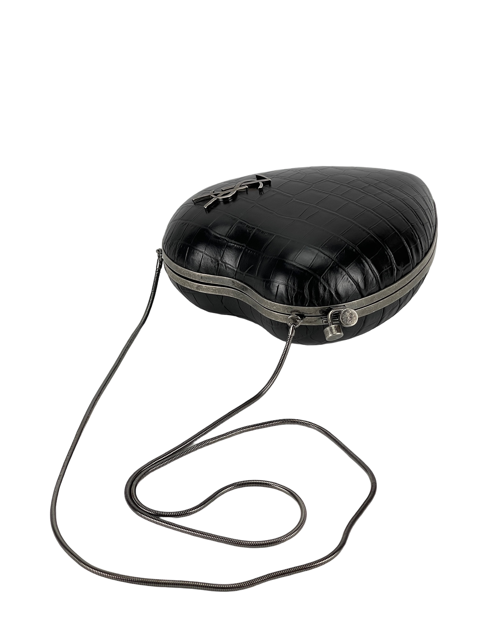 SAINT LAURENT - Crocodile Embossed Clutch Love Box Bag