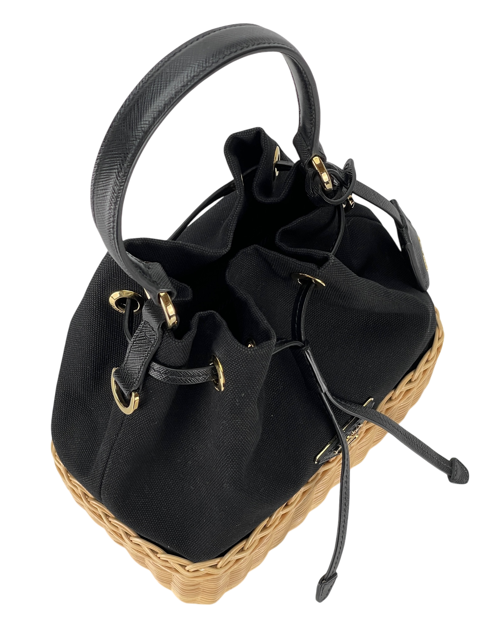 PRADA - Wicker Canvas Bucket Bag