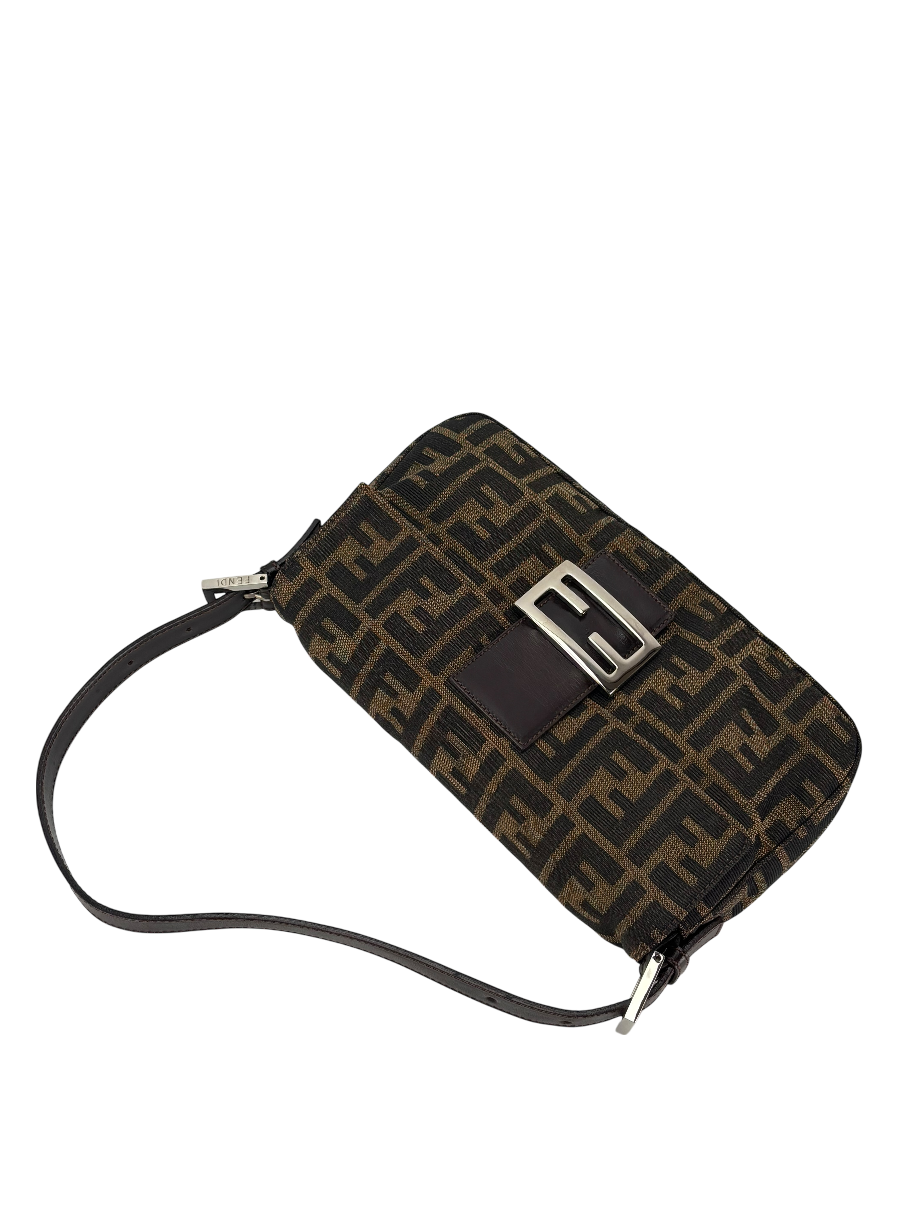FENDI - Brown Zucca Baguette Handbag Silver Hardware
