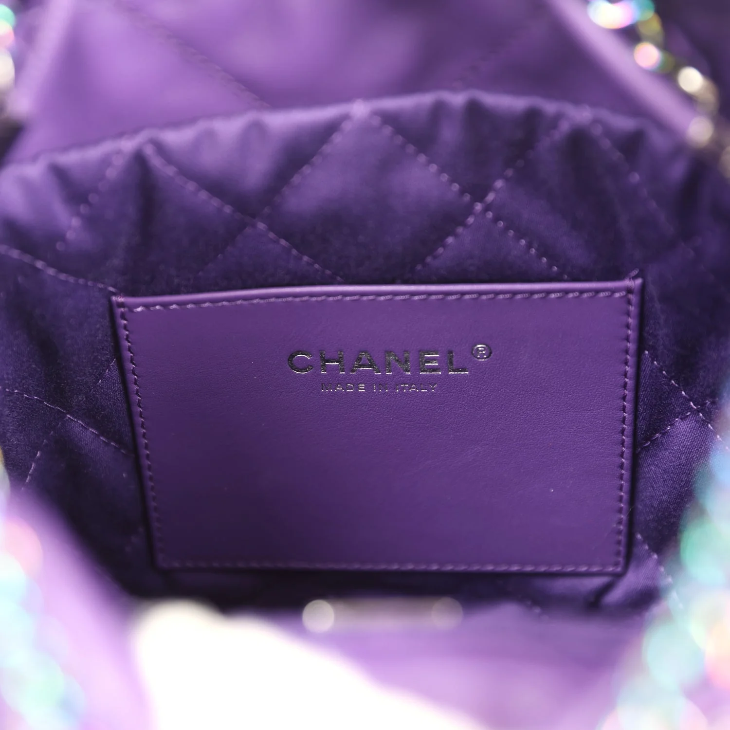 Chanel Mini 22 Bag Dark Purple Lambskin Rainbow Hardware