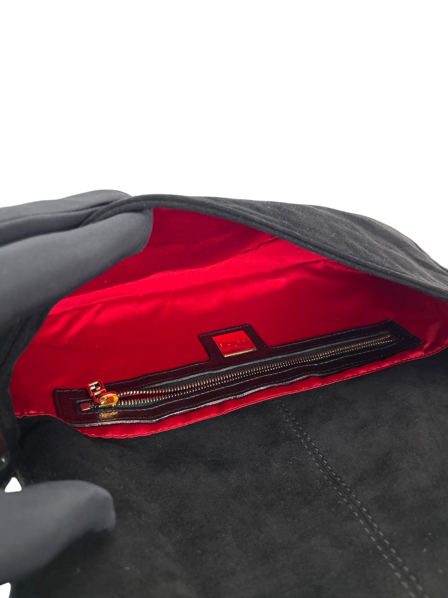 FENDI - Black Suede Baguette Handbag Gold Hardware