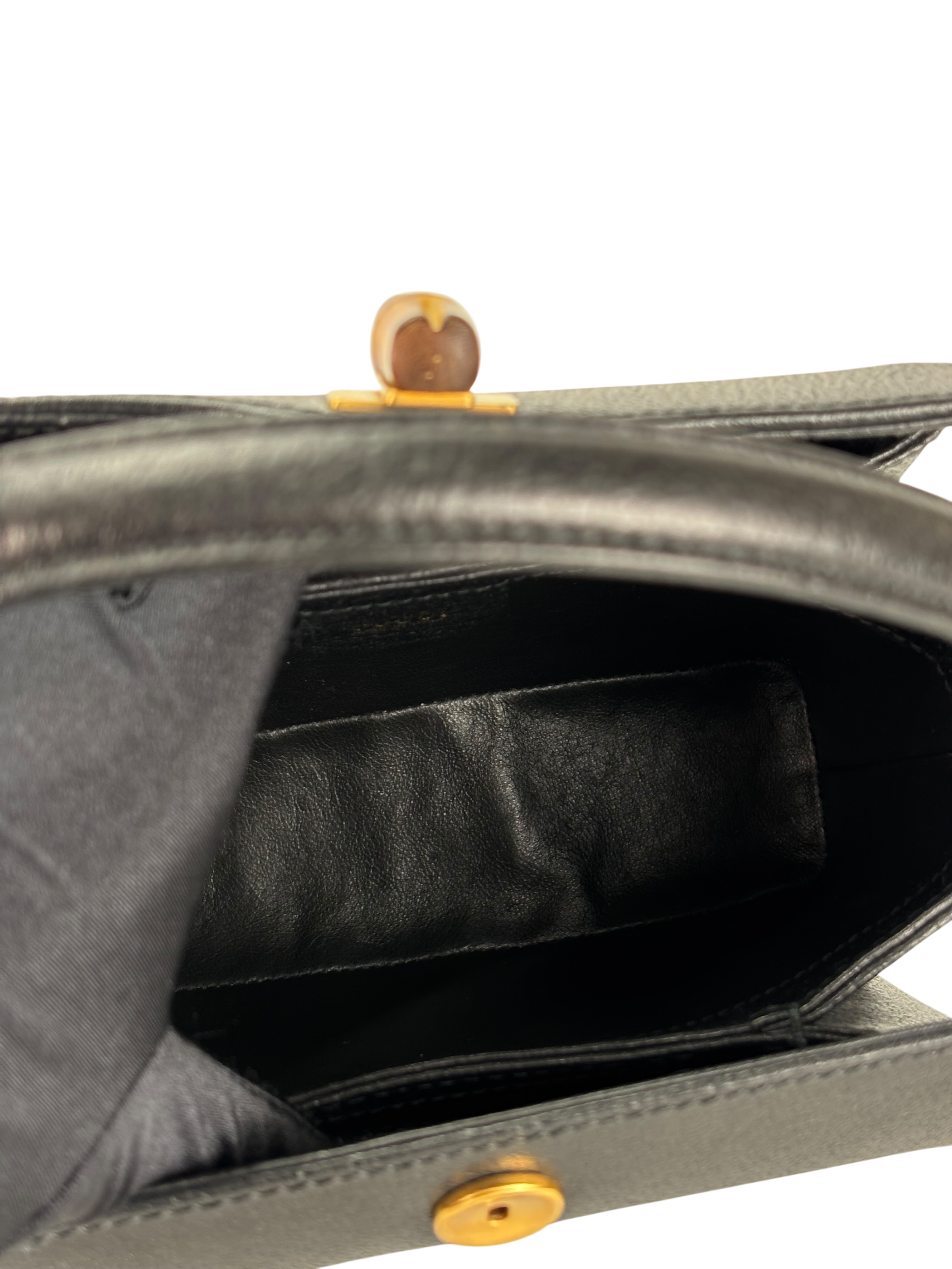 GUCCI - Black Leather Bamboo Turnlock Handbag