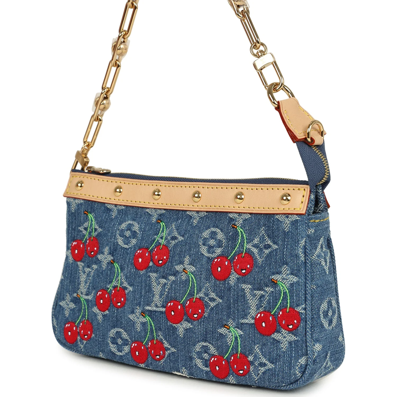 Louis Vuitton X Takashi Murakami Cherry Pochette Accessories Denim Monogram Gold Hardware