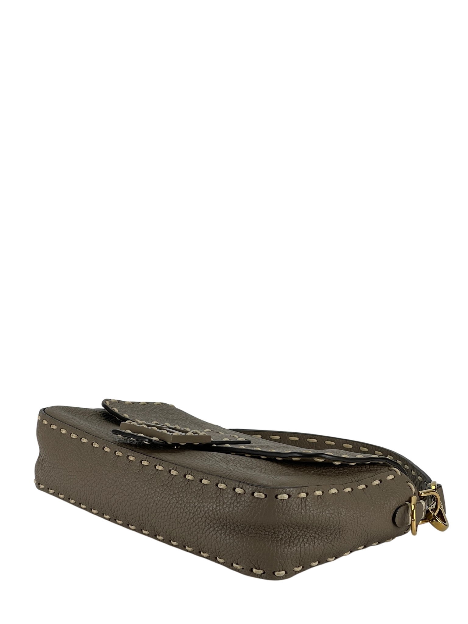 FENDI - Calfskin Granata Print Macro Stitchings Baguette Truffle