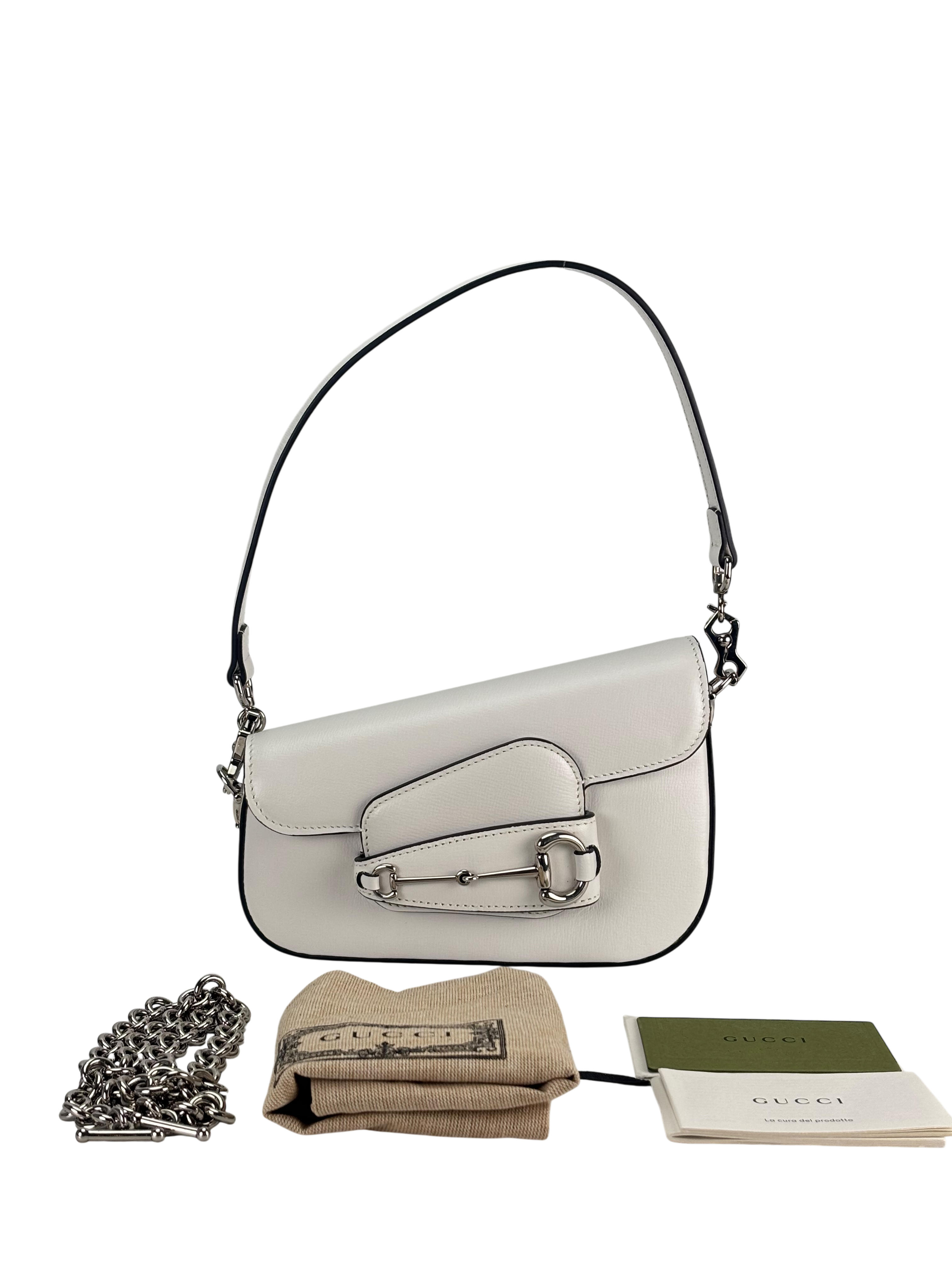 GUCCI - White Horsebit Leather 2-Way Shoulder Bag