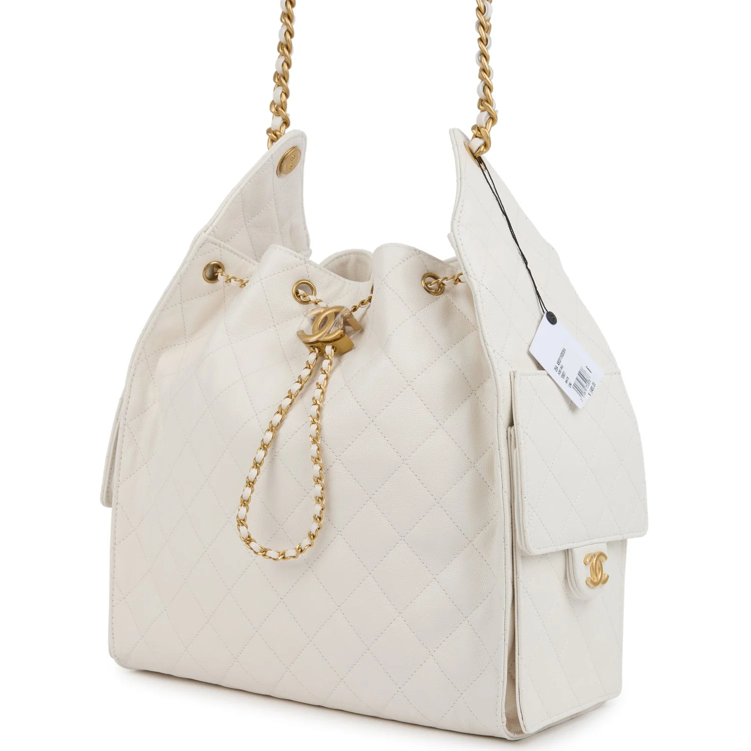 Chanel Medium 25 Hobo Bag White Caviar Antique Gold Hardware
