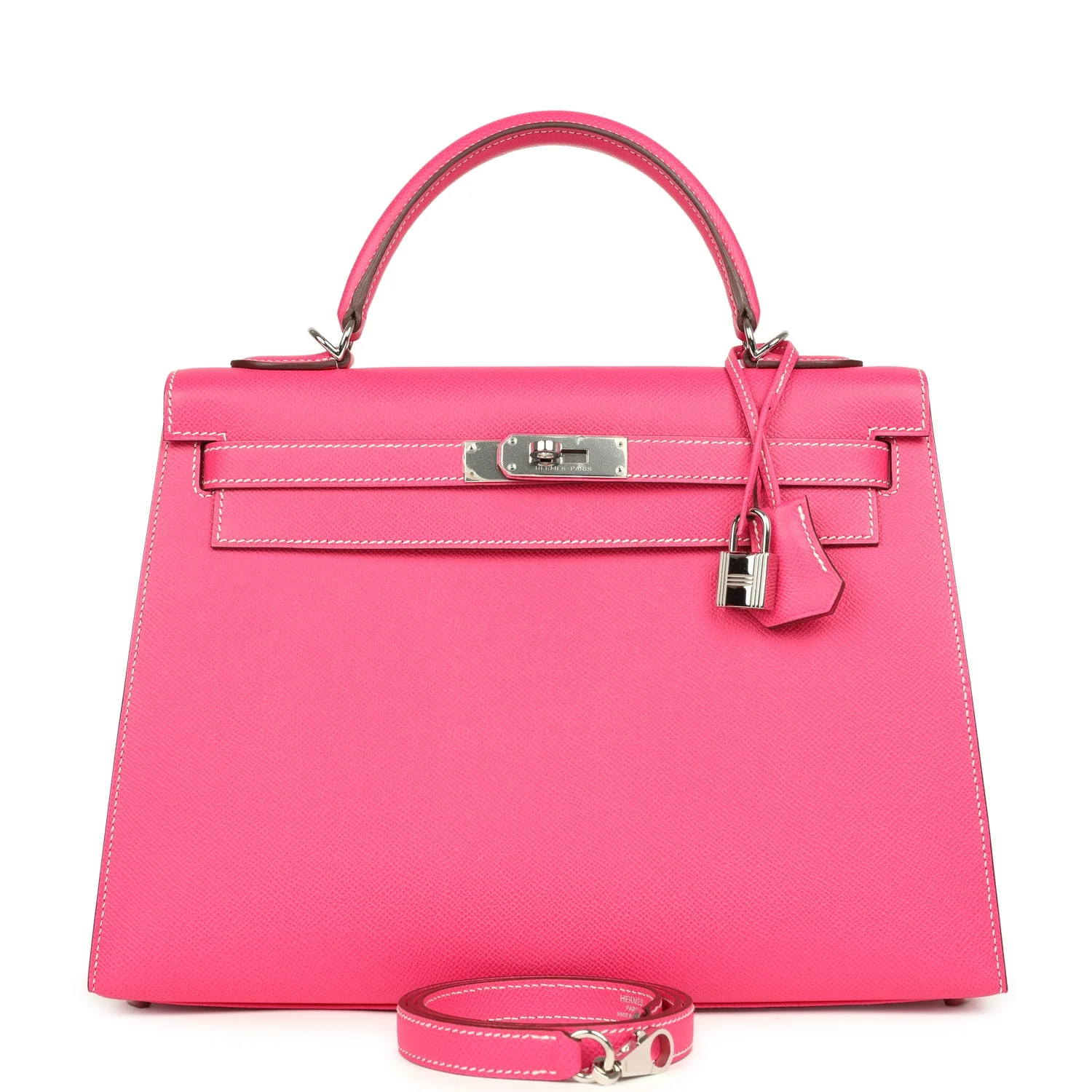 Pre-owned Hermes Candy Kelly Sellier 32 Rose Tyrien Epsom Palladium Hardware