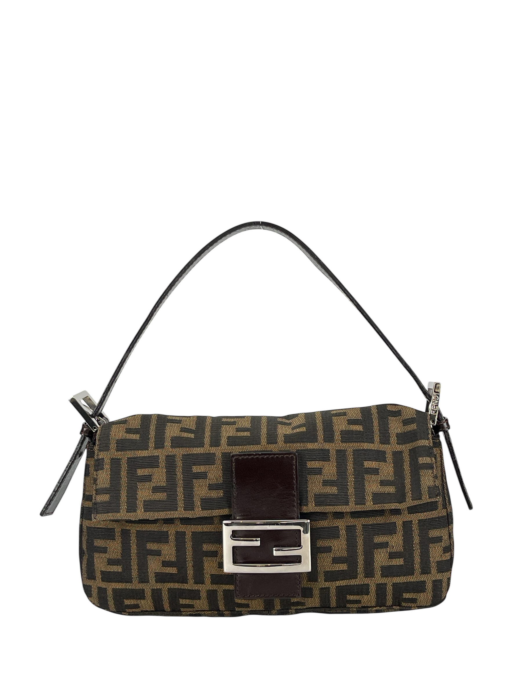 FENDI - Brown Canvas  Zucca Baguette Hand Bag
