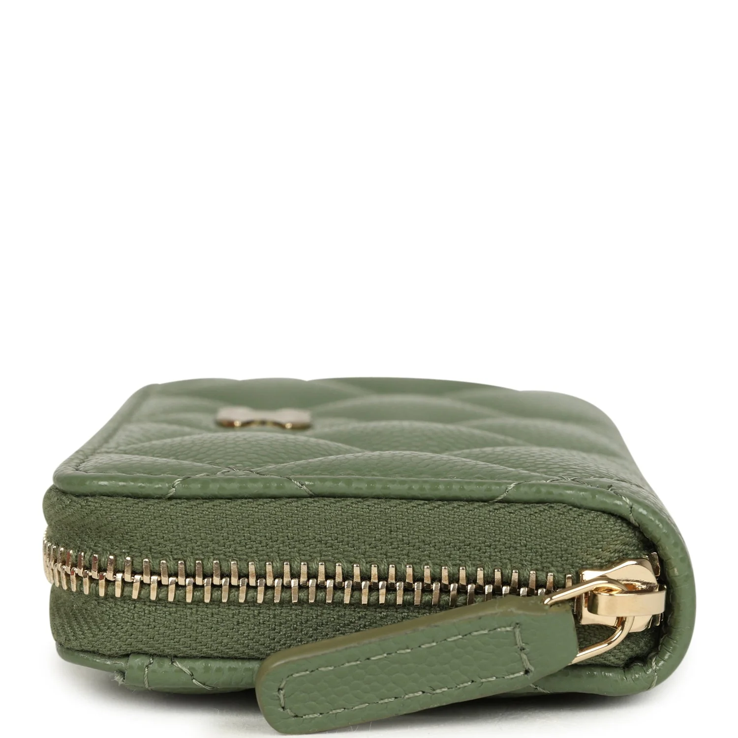 Chanel Classic Zipped Coin Purse Wallet Khaki Shiny Caviar Light Gold Hardware