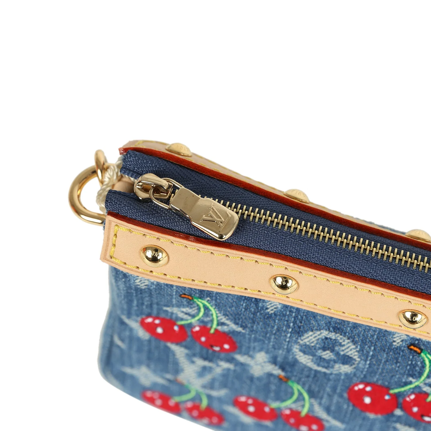 Louis Vuitton X Takashi Murakami Cherry Pochette Accessories Denim Monogram Gold Hardware
