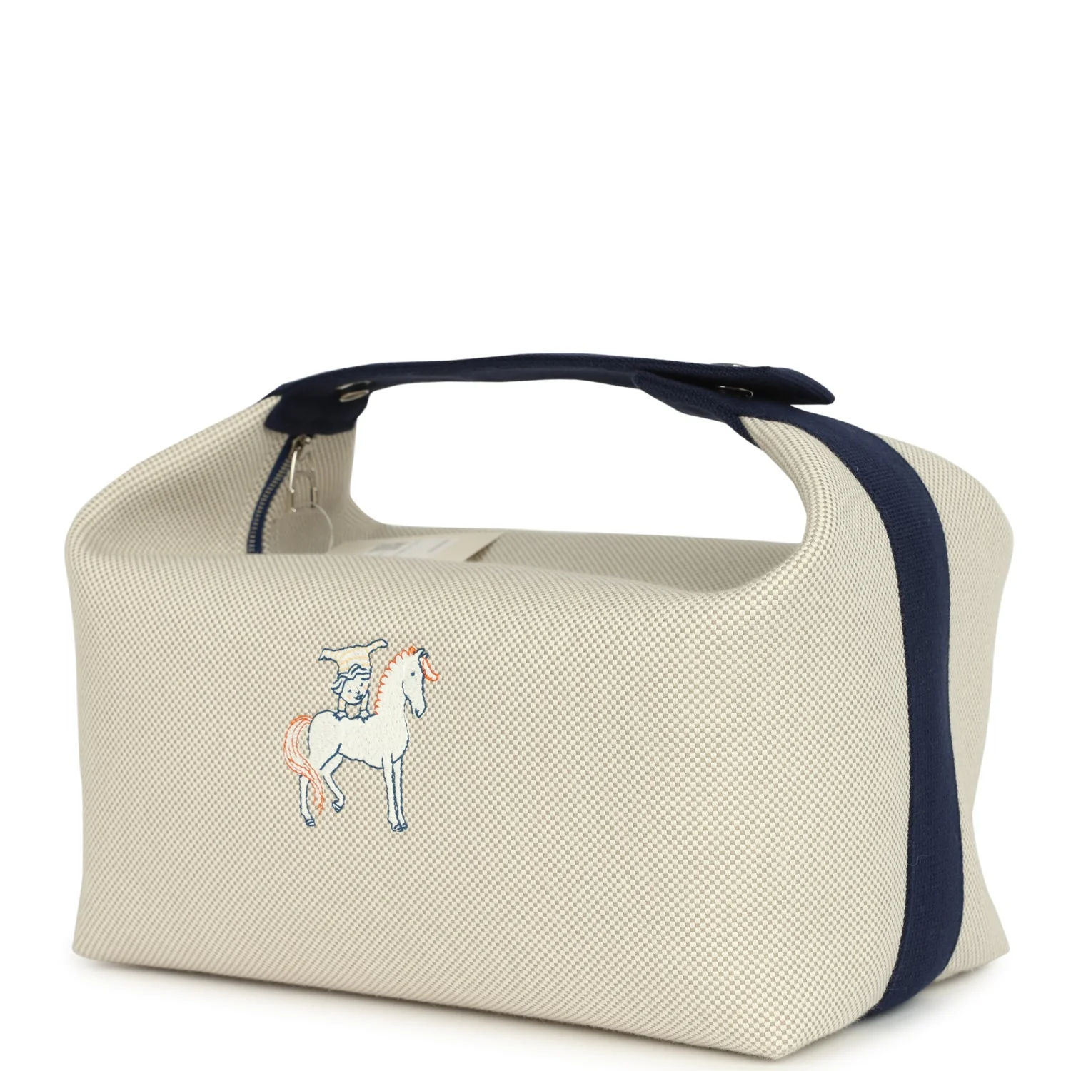 Hermes Bride A Brac Cabriole GM Gris Perle and Bleu Canvas Palladium Hardware