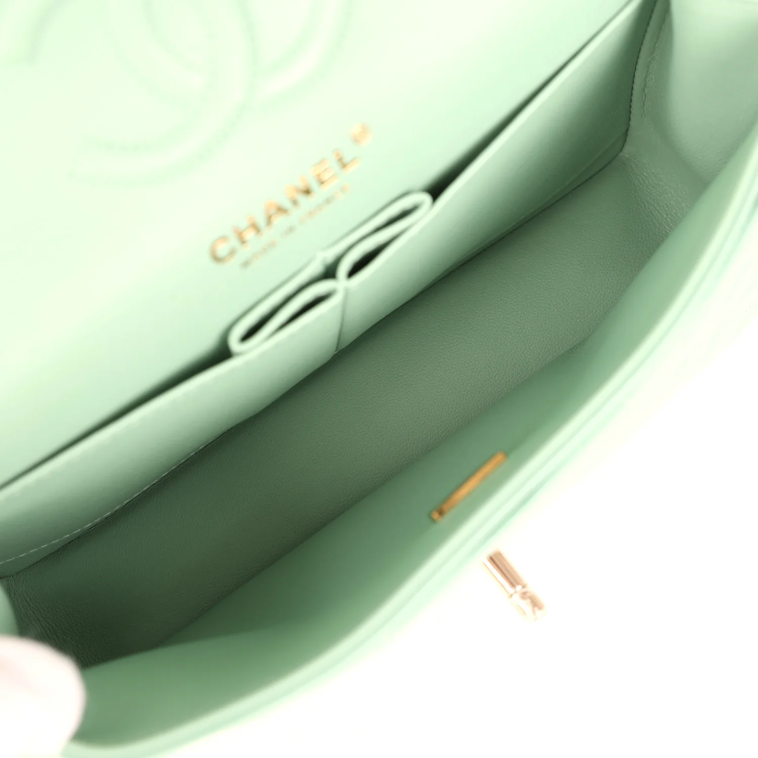 Chanel Small Classic Double Flap Bag Green Caviar Light Gold Hardware