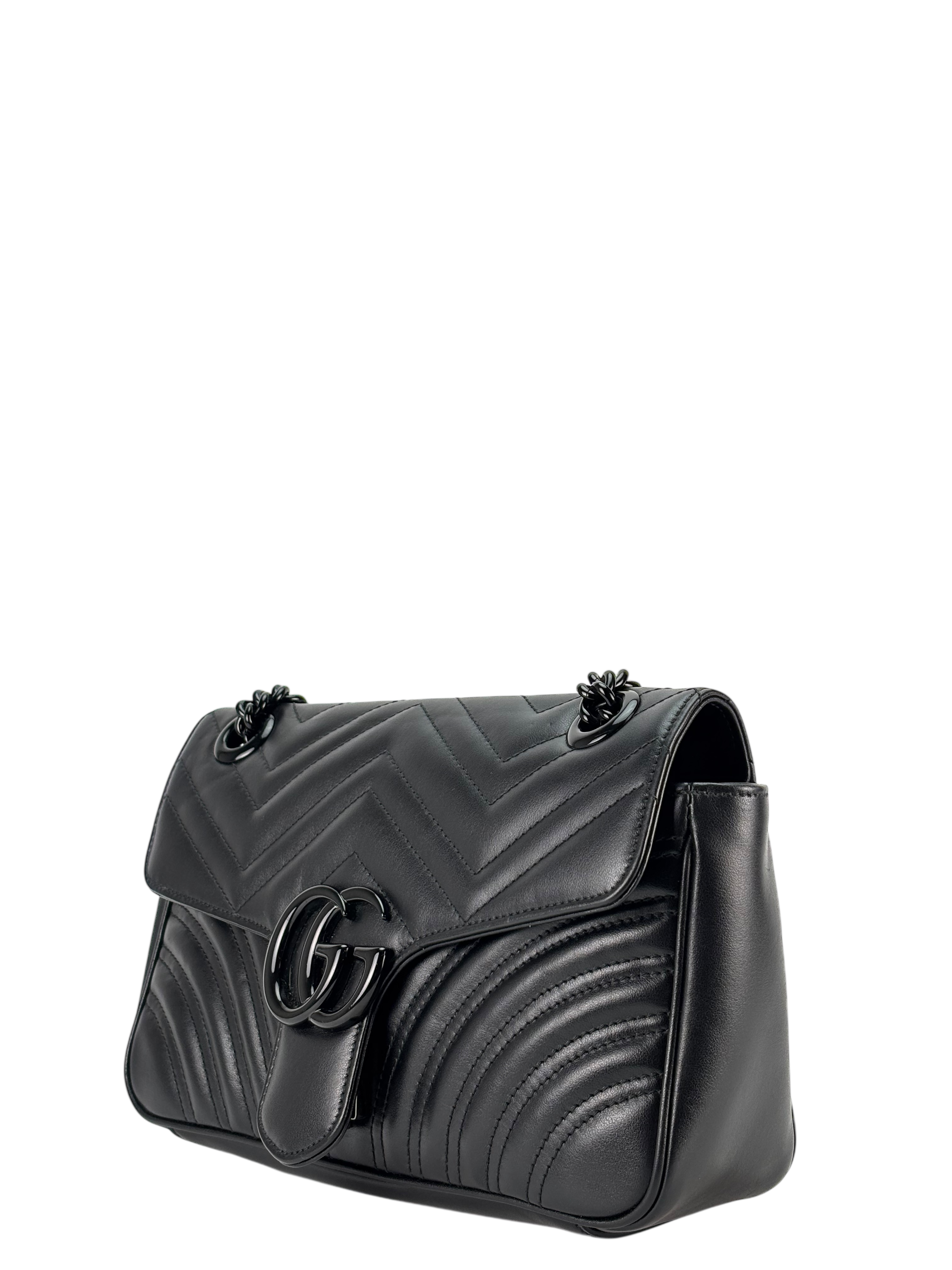 GUCCI - Black GG Marmont Medium Matelasse Shoulder Bag