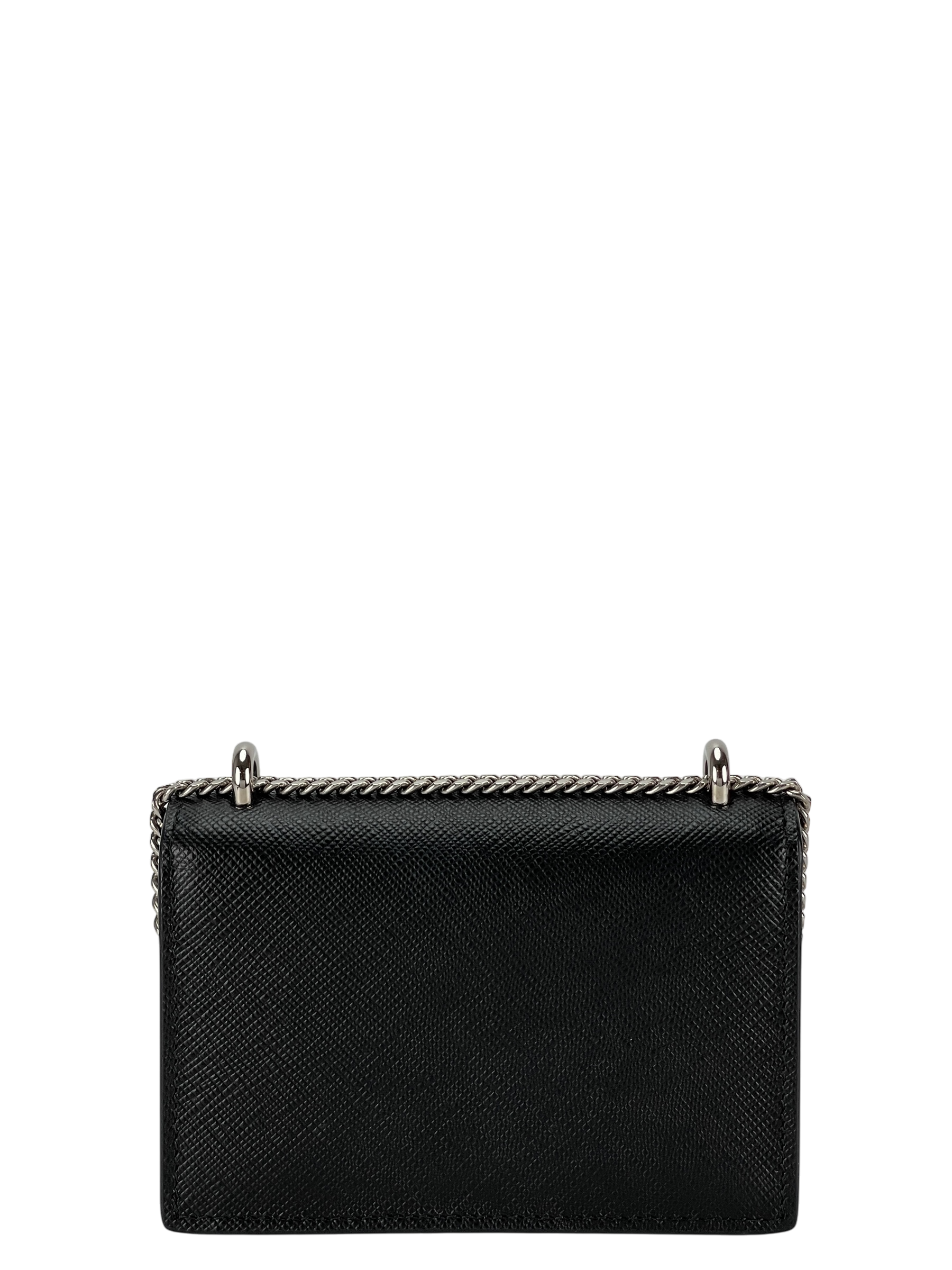 PRADA - Black Saffiano leather card holder with shoulder strap