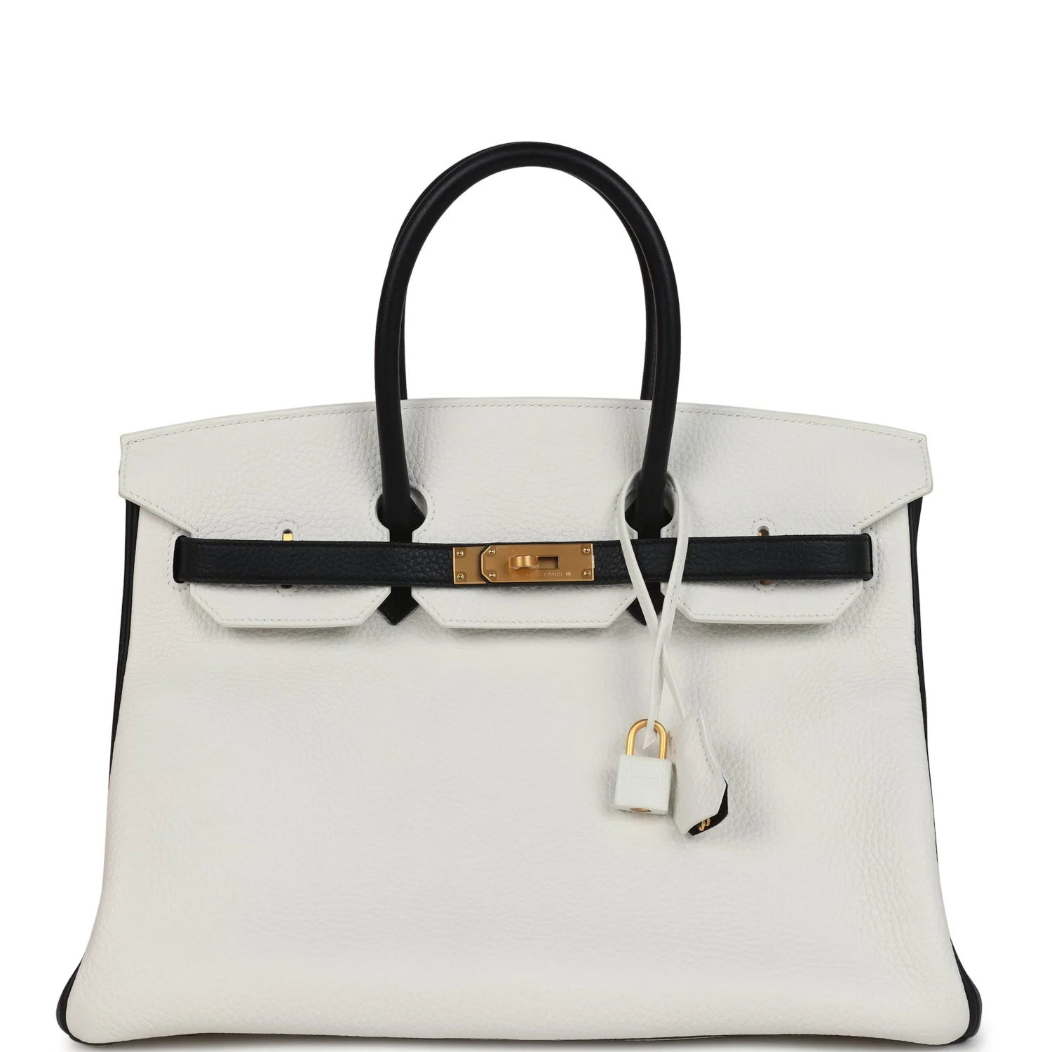 Hermes Special Order (HSS) Birkin 35 White and Black Clemence Brushed Gold Hardware