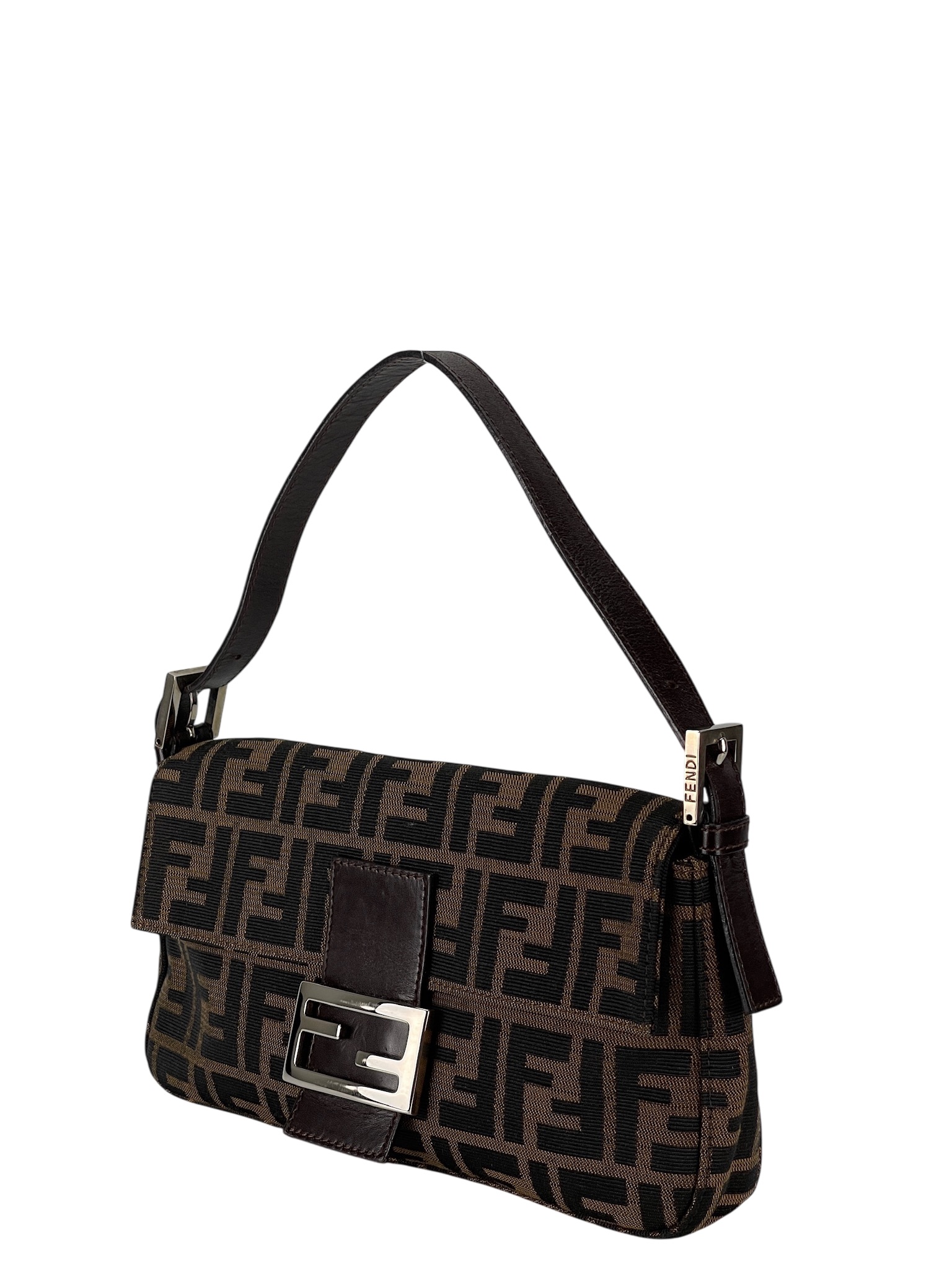 FENDI - Brown Zucca Baguette Handbag Silver Hardware