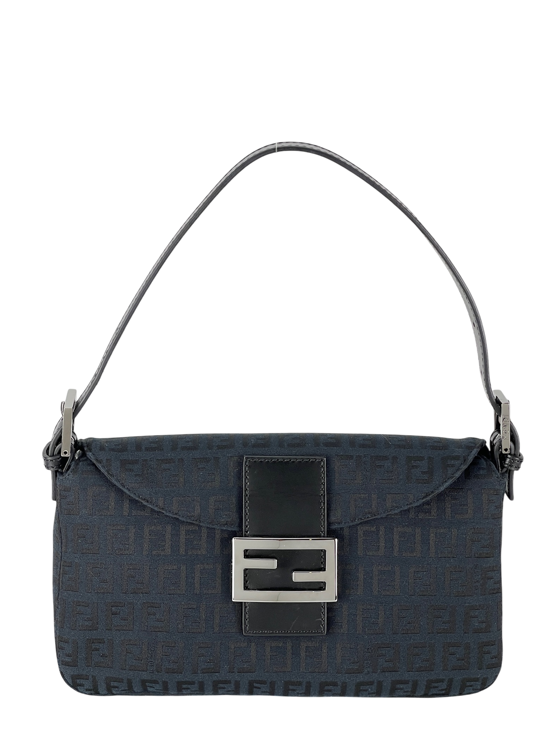 FENDI - Black Canvas Zucca Shoulder Bag Silver Hardware
