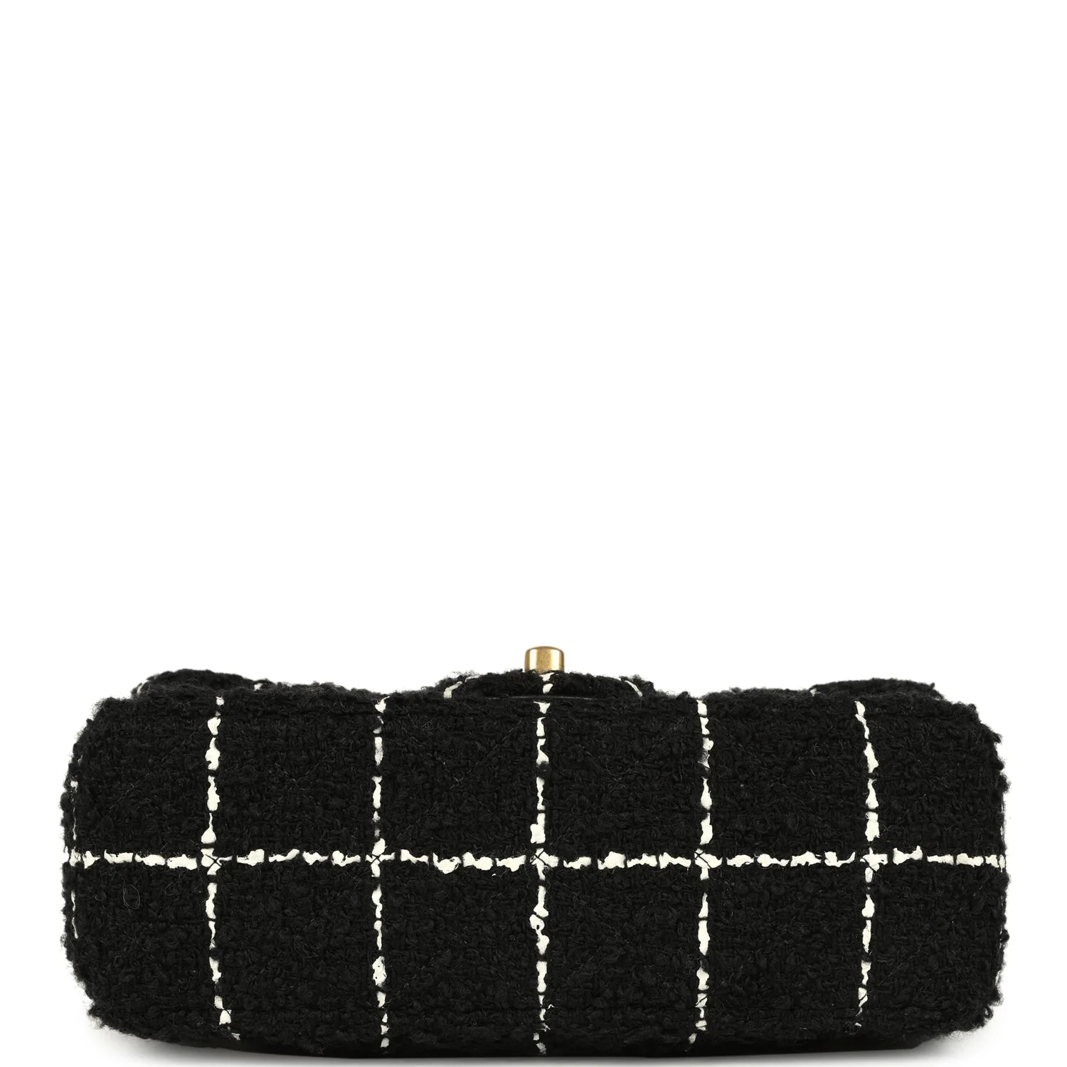 Pre-owned Chanel Mini Pearl Crush Square Flap Bag White and Black Tweed Antique Gold Hardware