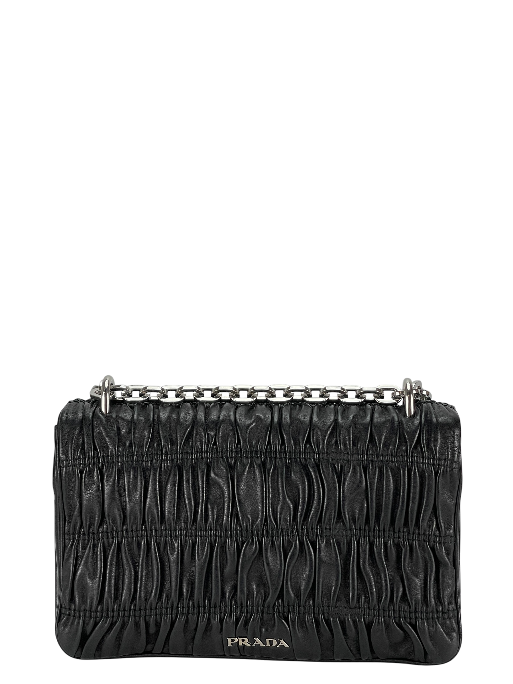 PRADA - Black  Nappa Calfskin Waffle Chain Shoulder Bag