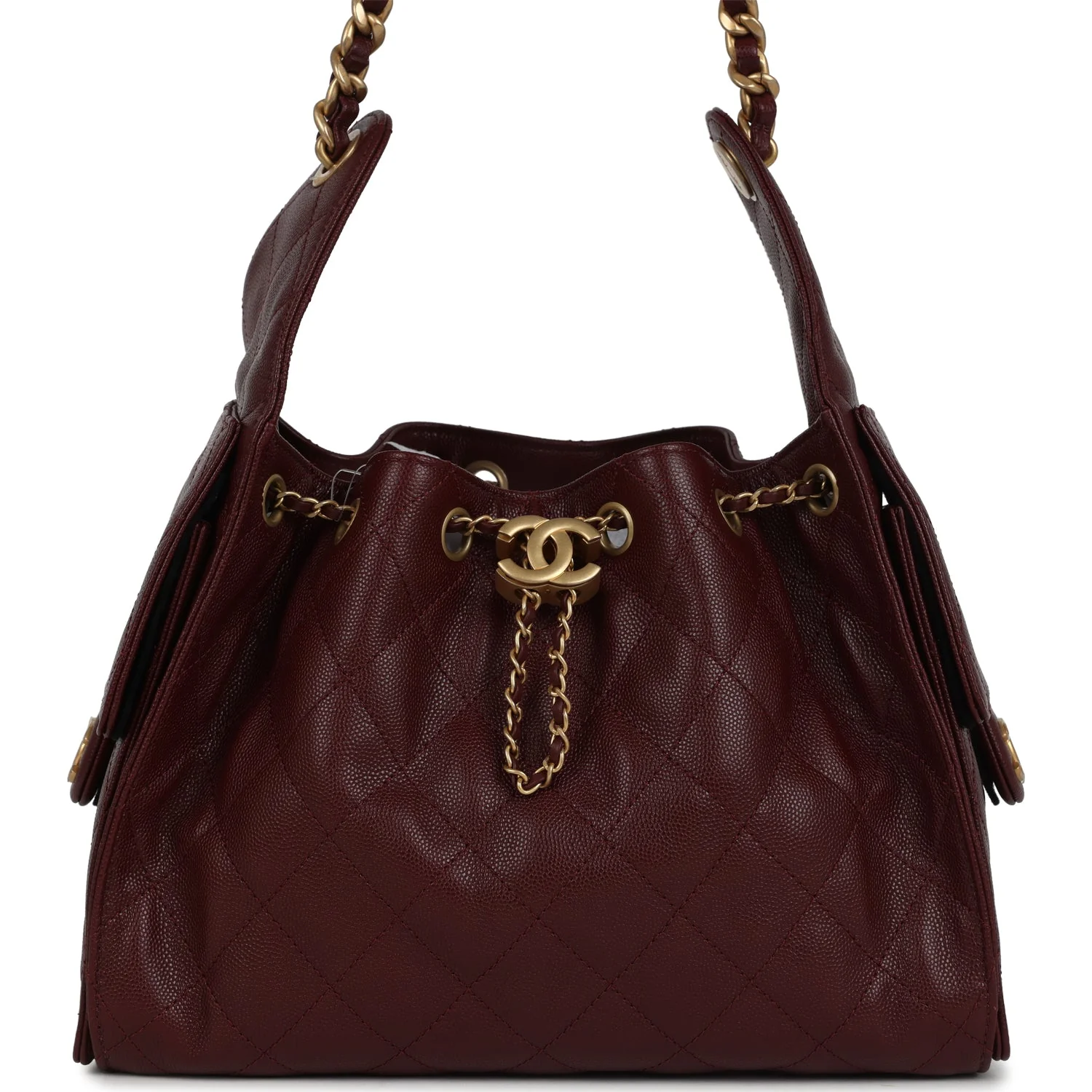 Chanel Small 25 Hobo Bag Burgundy Caviar Antique Gold Hardware
