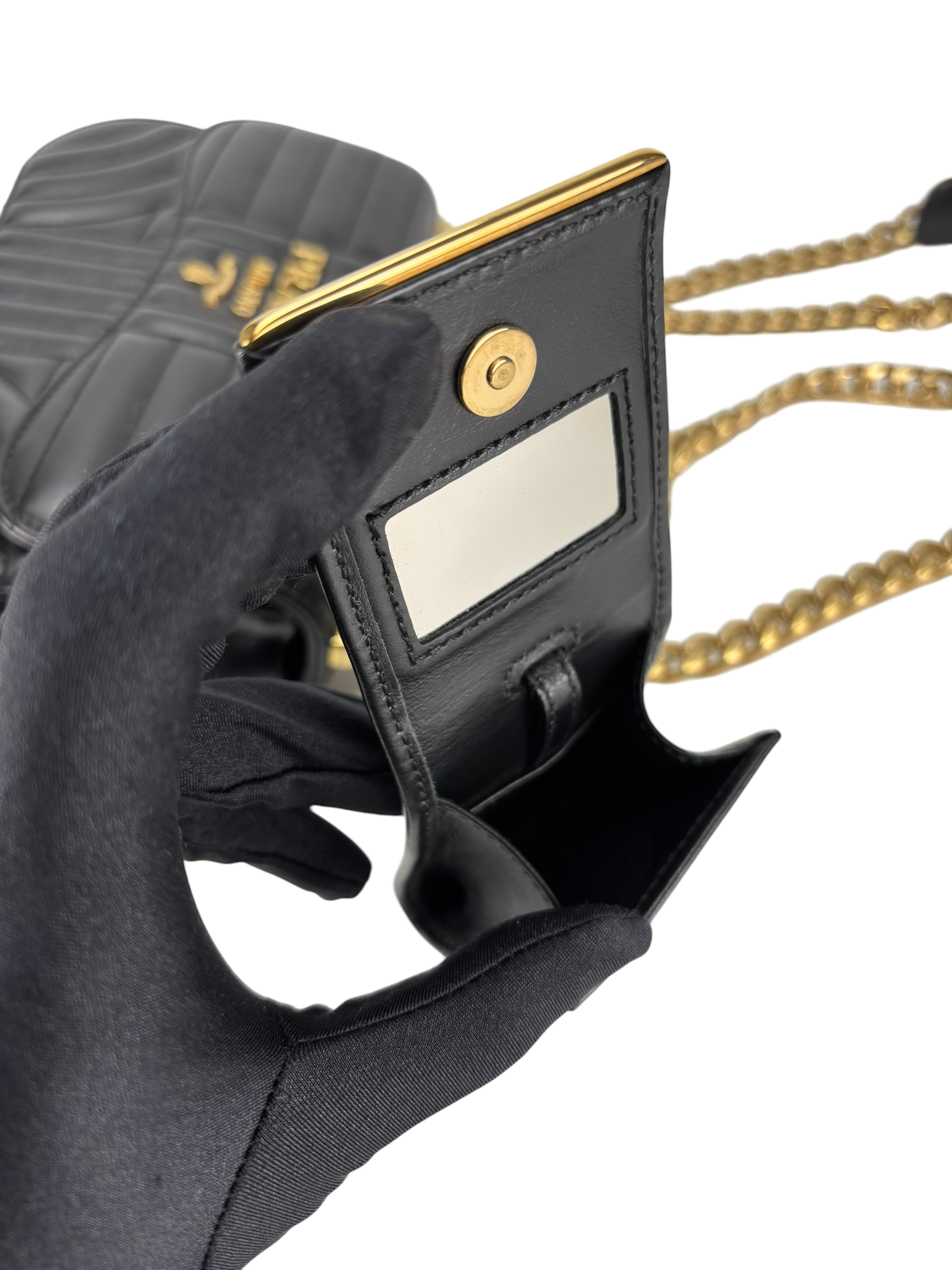 PRADA - Black Calfskin Soft Diagramme Crossbody Bag