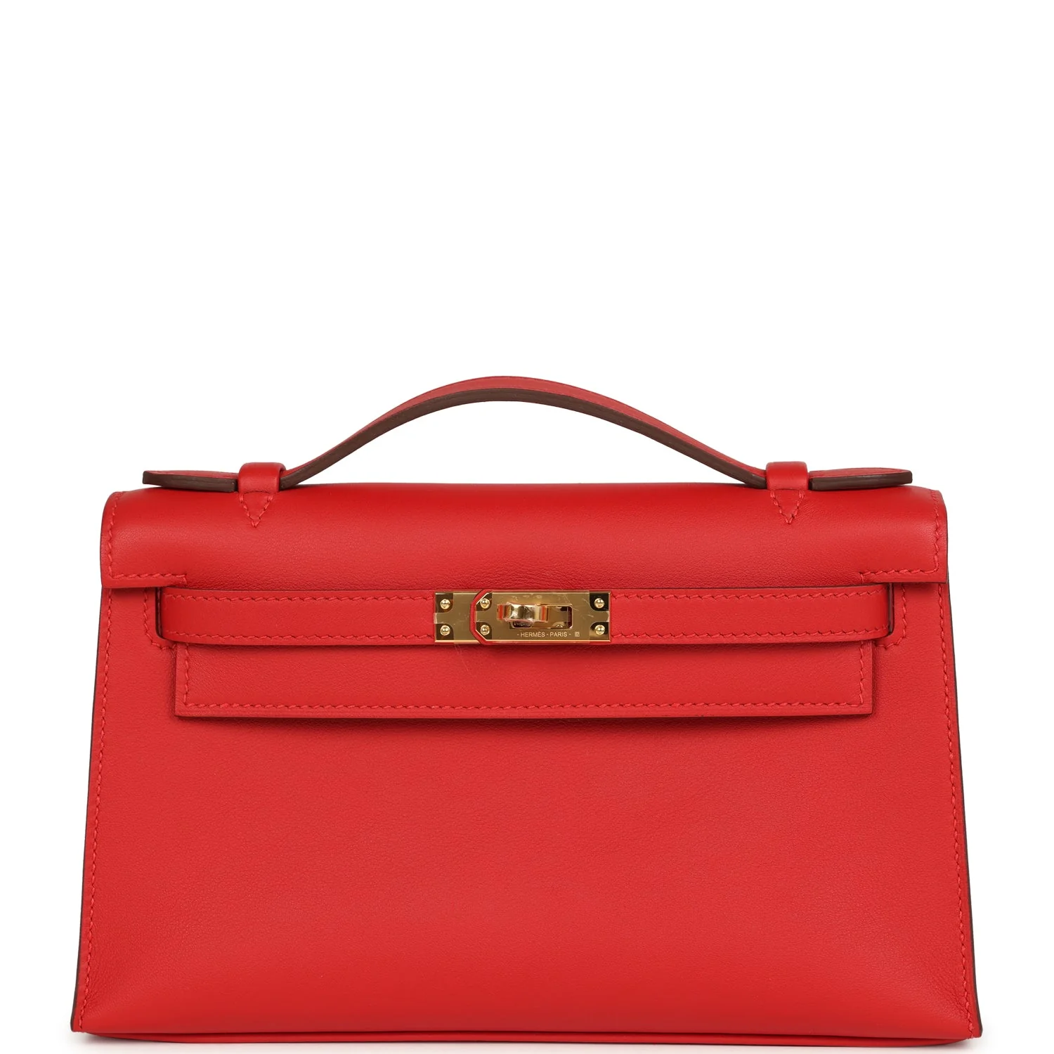 Hermes Kelly Pochette Rouge Radieux Swift Gold Hardware
