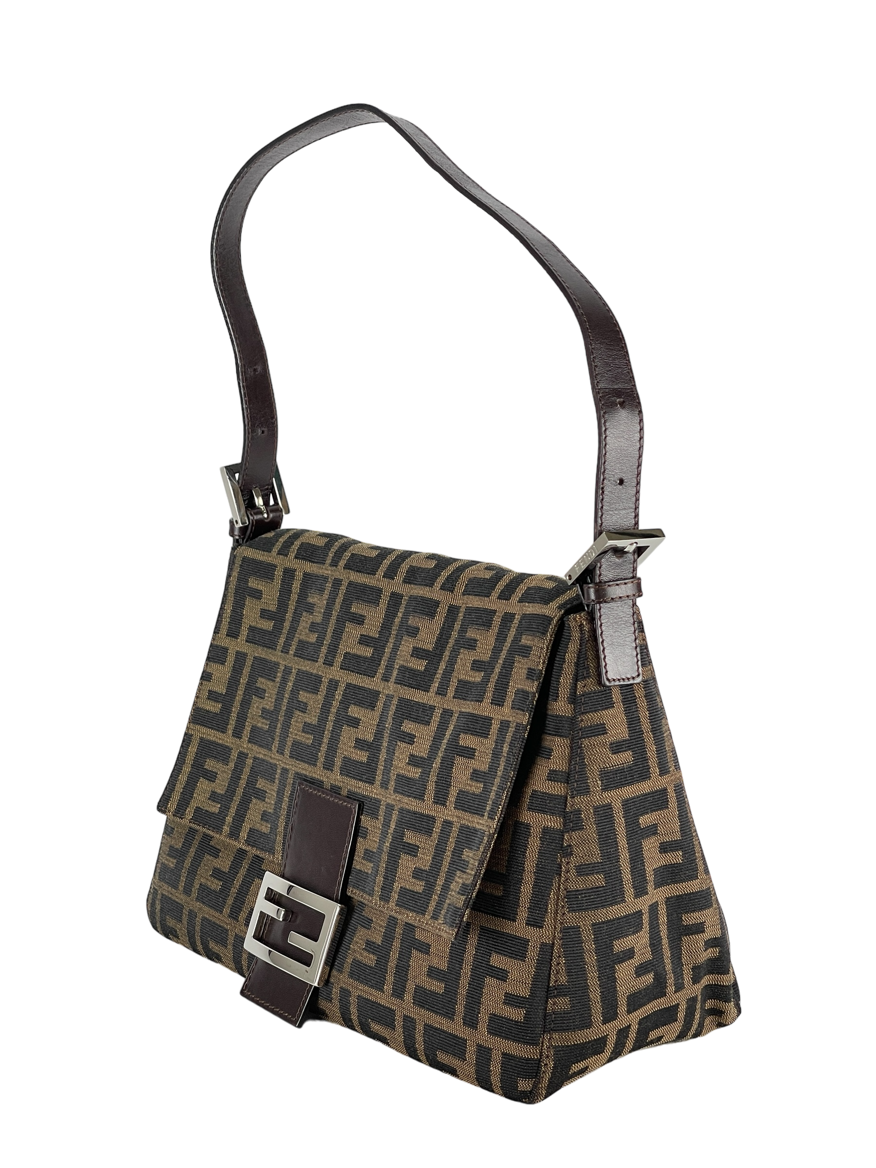 FENDI - Brown Zucca Mamma Baguette Handbag Silver Hardware