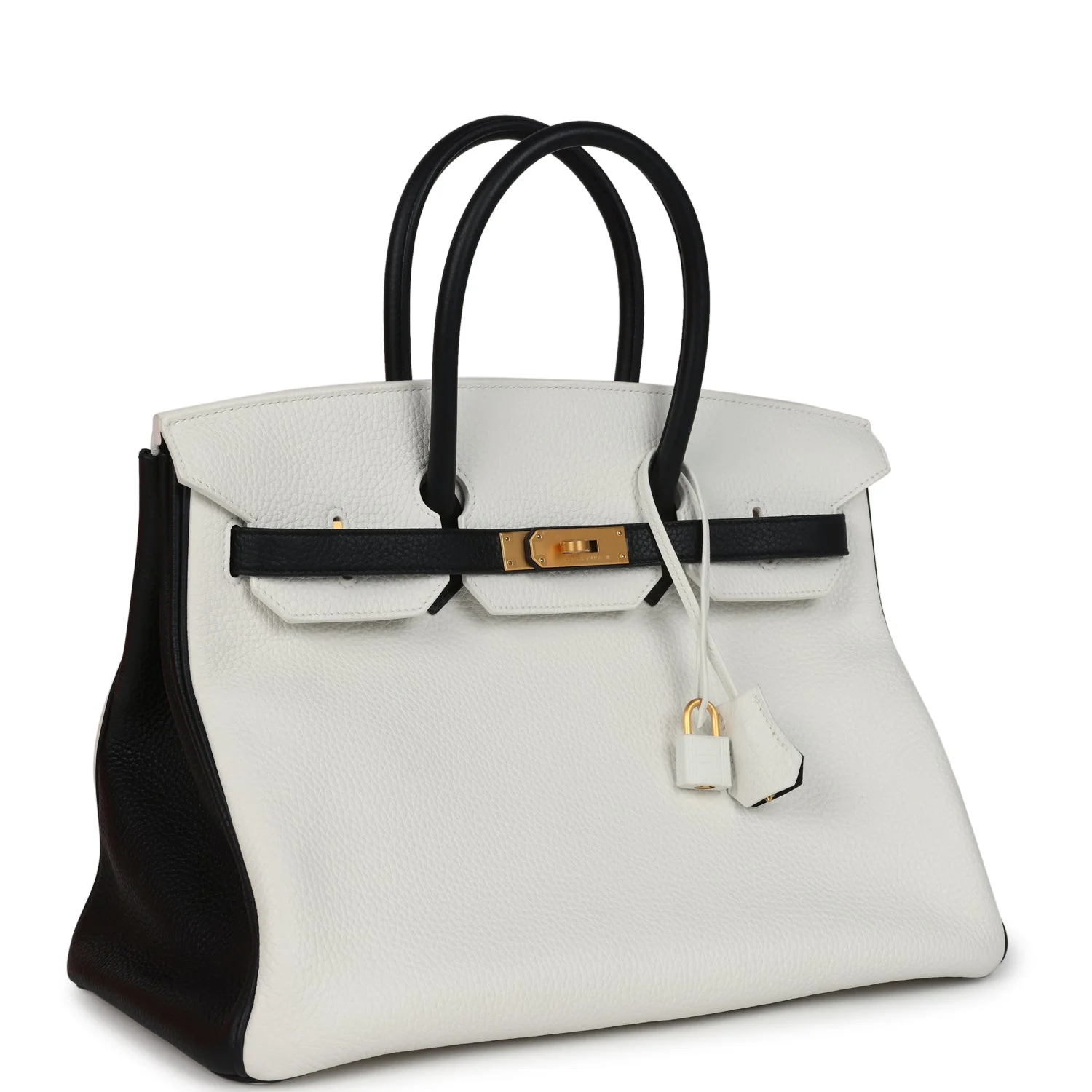 Hermes Special Order (HSS) Birkin 35 White and Black Clemence Brushed Gold Hardware