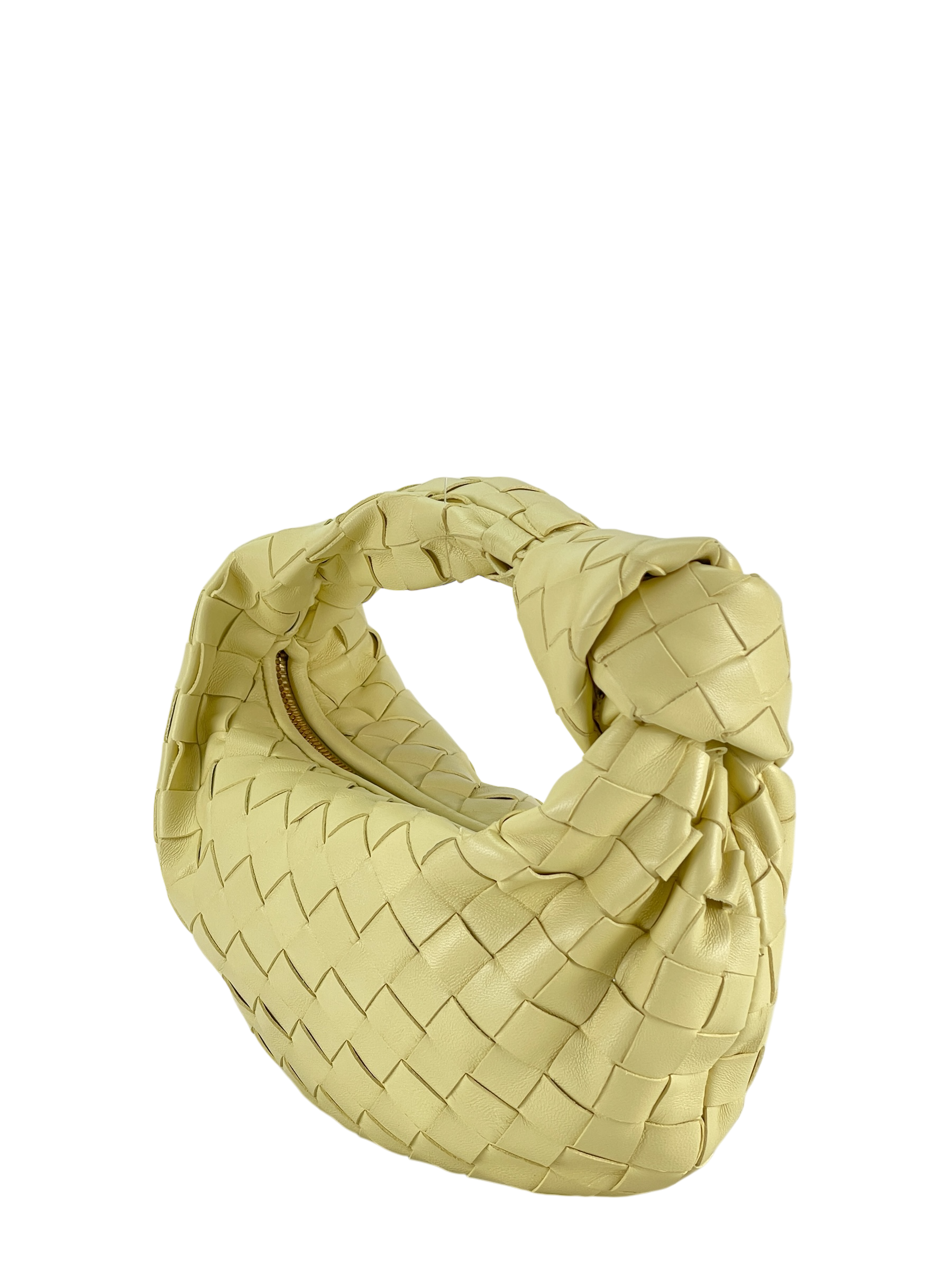 BOTTEGA VENETA - Light Yellow Lambskin Nappa Intrecciato Mini Jodie Handbag