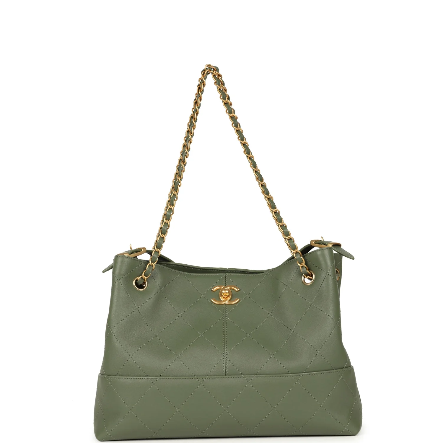 Chanel Small Coco Hobo Bag Khaki Calfskin Antique Gold Hardware