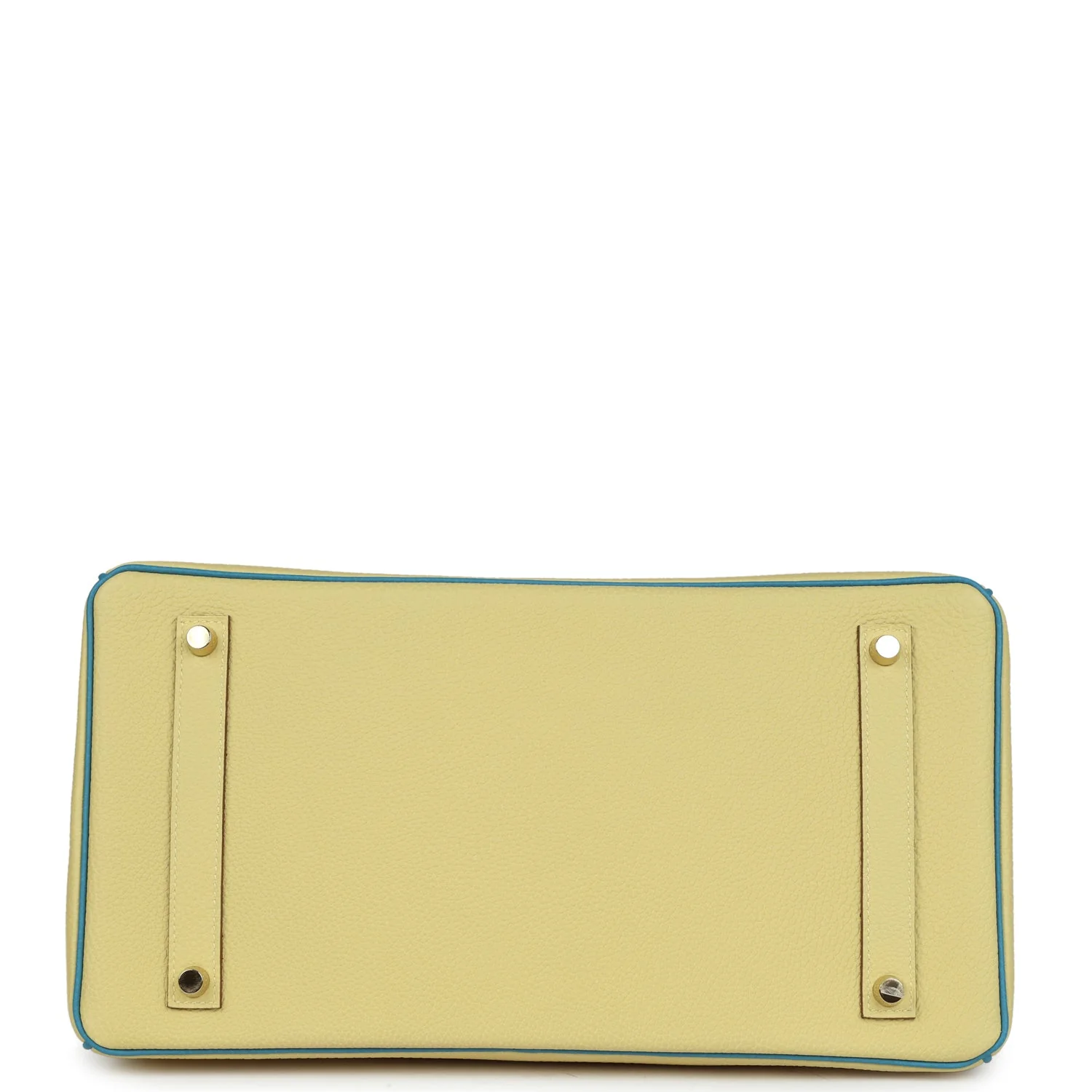 Pre-owned Hermes Special Order (HSS) Birkin 35 Jaune Poussin and Bleu Paradise Togo Brushed Gold Hardware