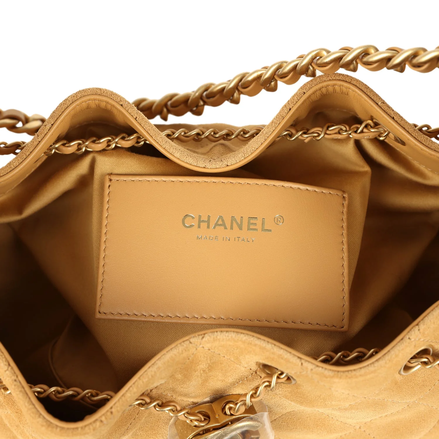 Chanel Small 25 Hobo Bag Tan Suede Antique Gold Hardware