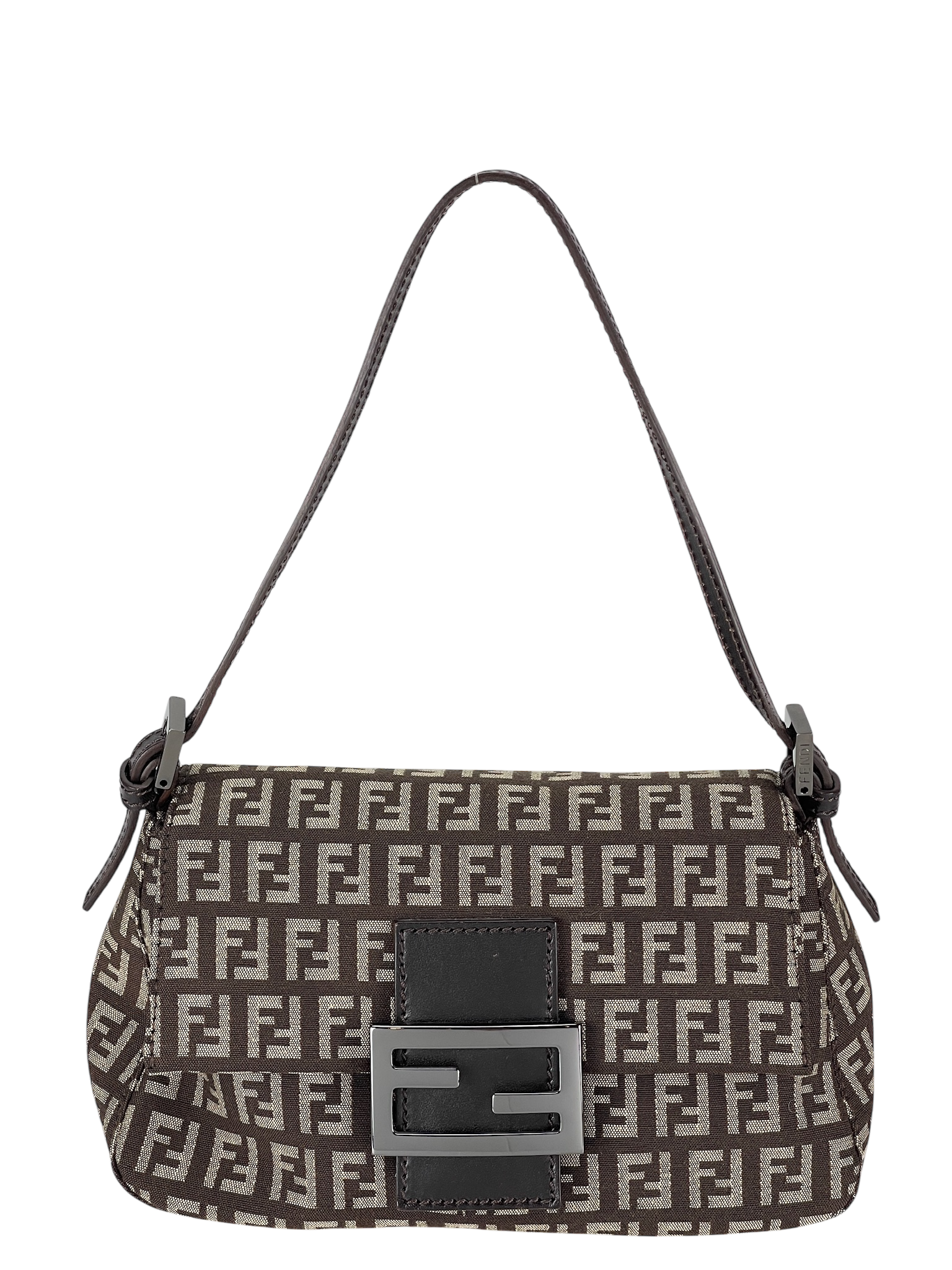 FENDI - Beige Zucca Baguette Handbag Sliver Hardware