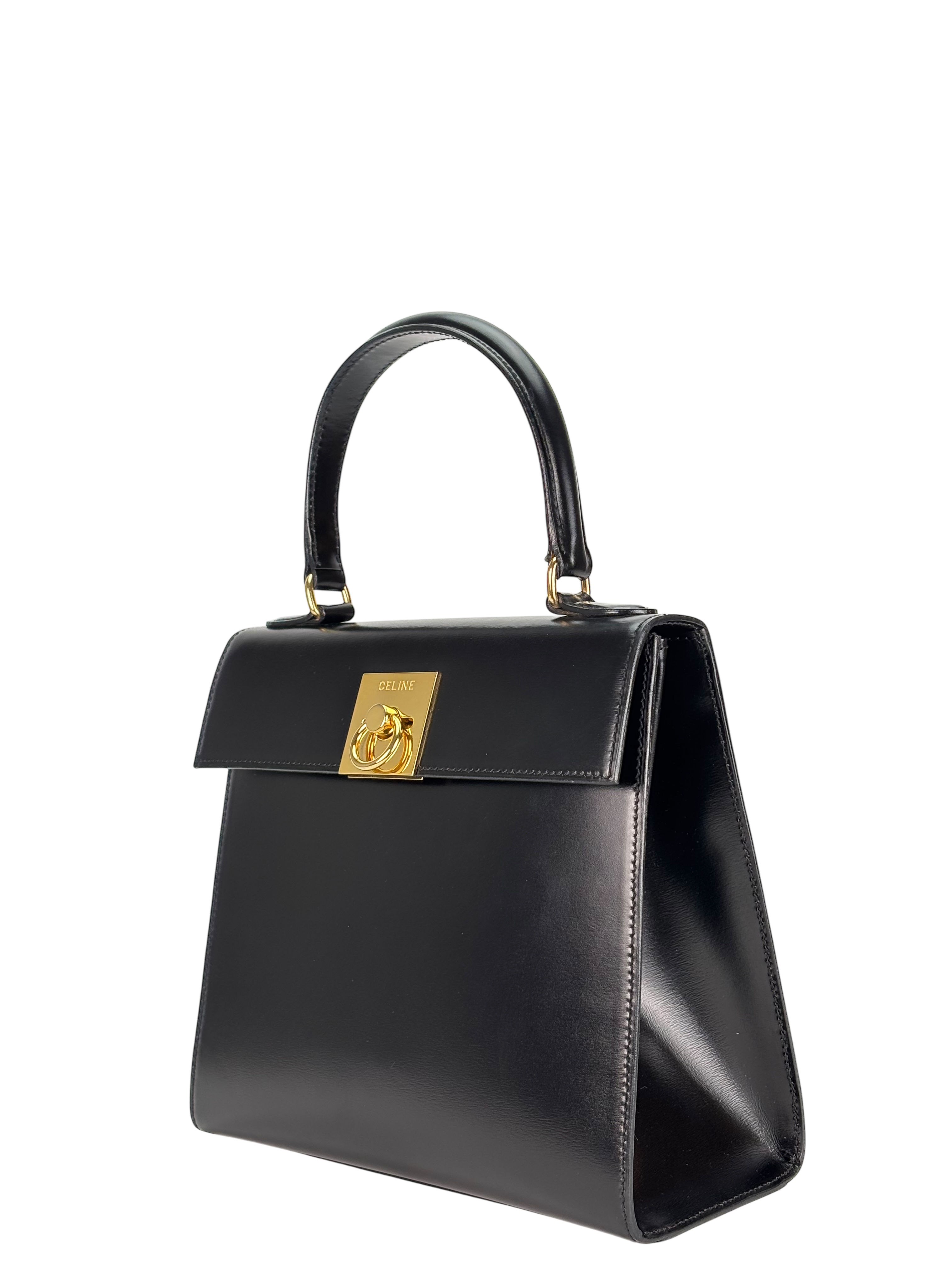 CELINE - Black Leather Kelly 2Way Bag Gold Hardware