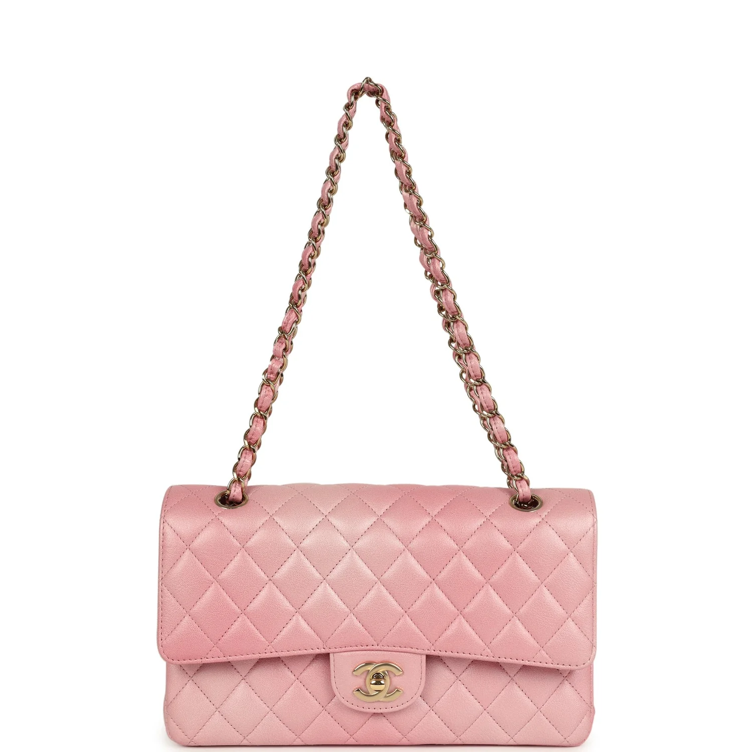 Pre-owned Chanel Medium Classic Double Flap Bag Pink Iridescent Ombre Goatskin Light Gold Hardware