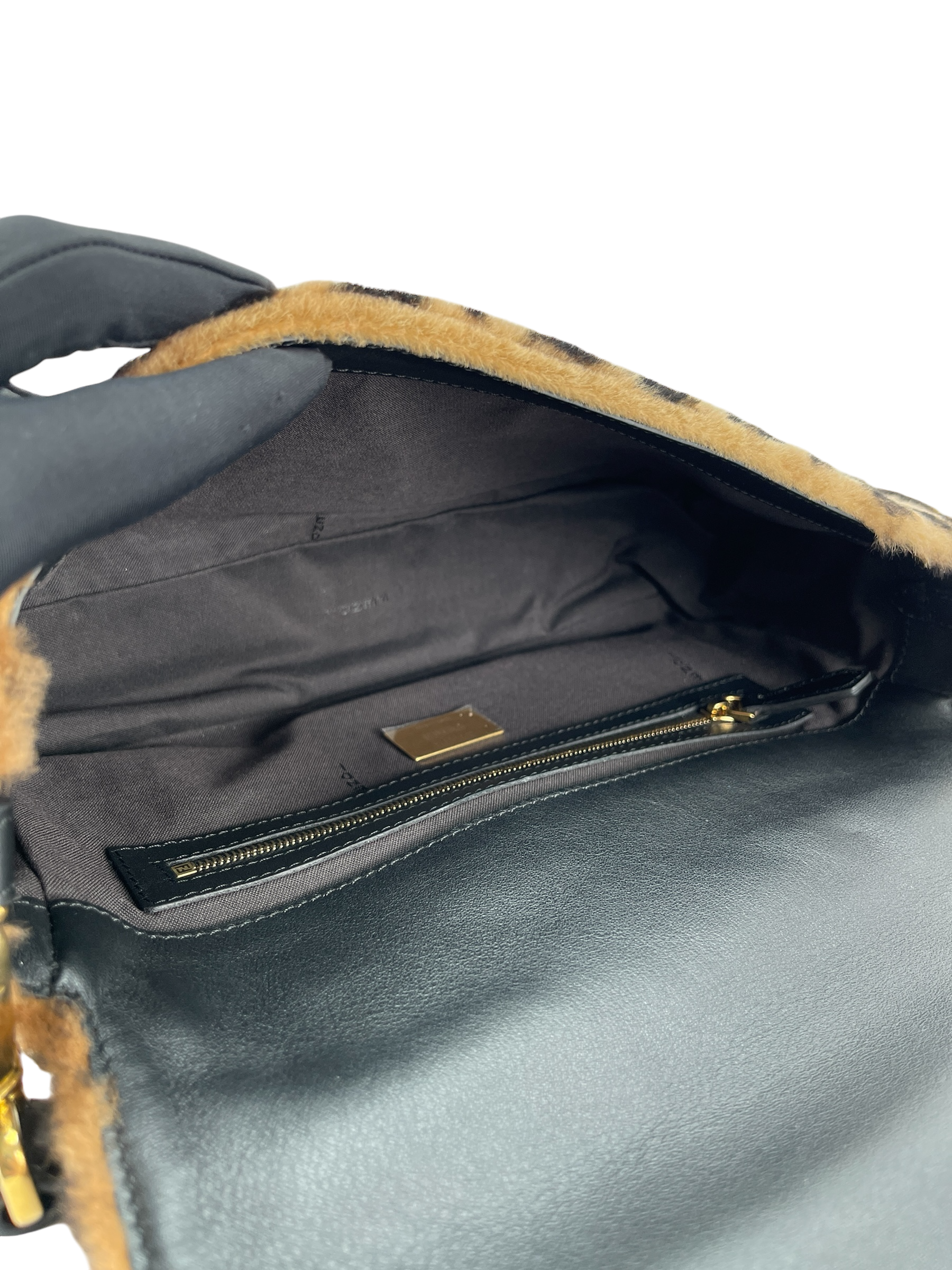 FENDI - Baguette Shoulder Bag Brown Zucca Shearling and Leather