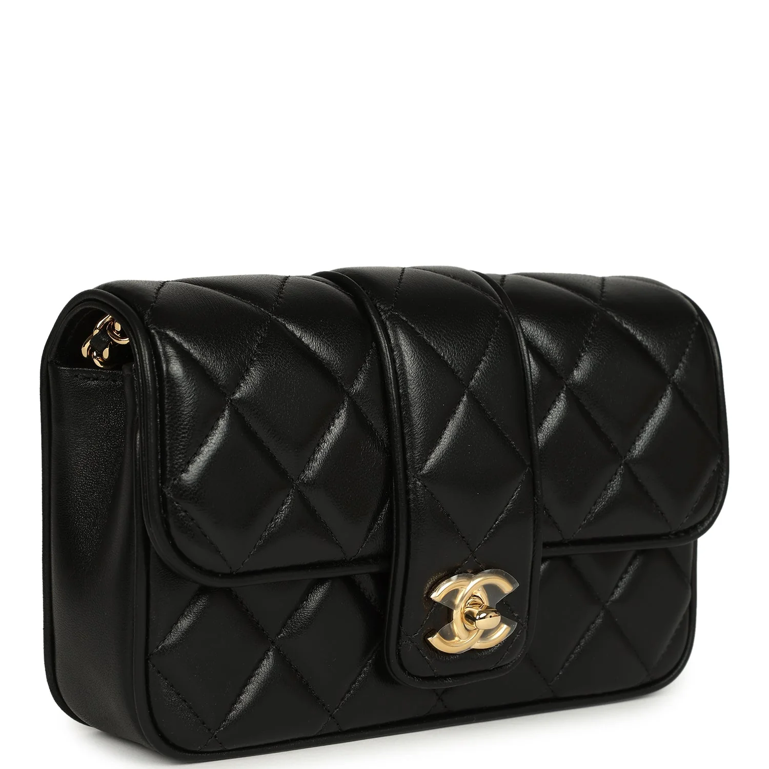 Chanel Mini Tab Flap Bag Black Lambskin Gold Hardware