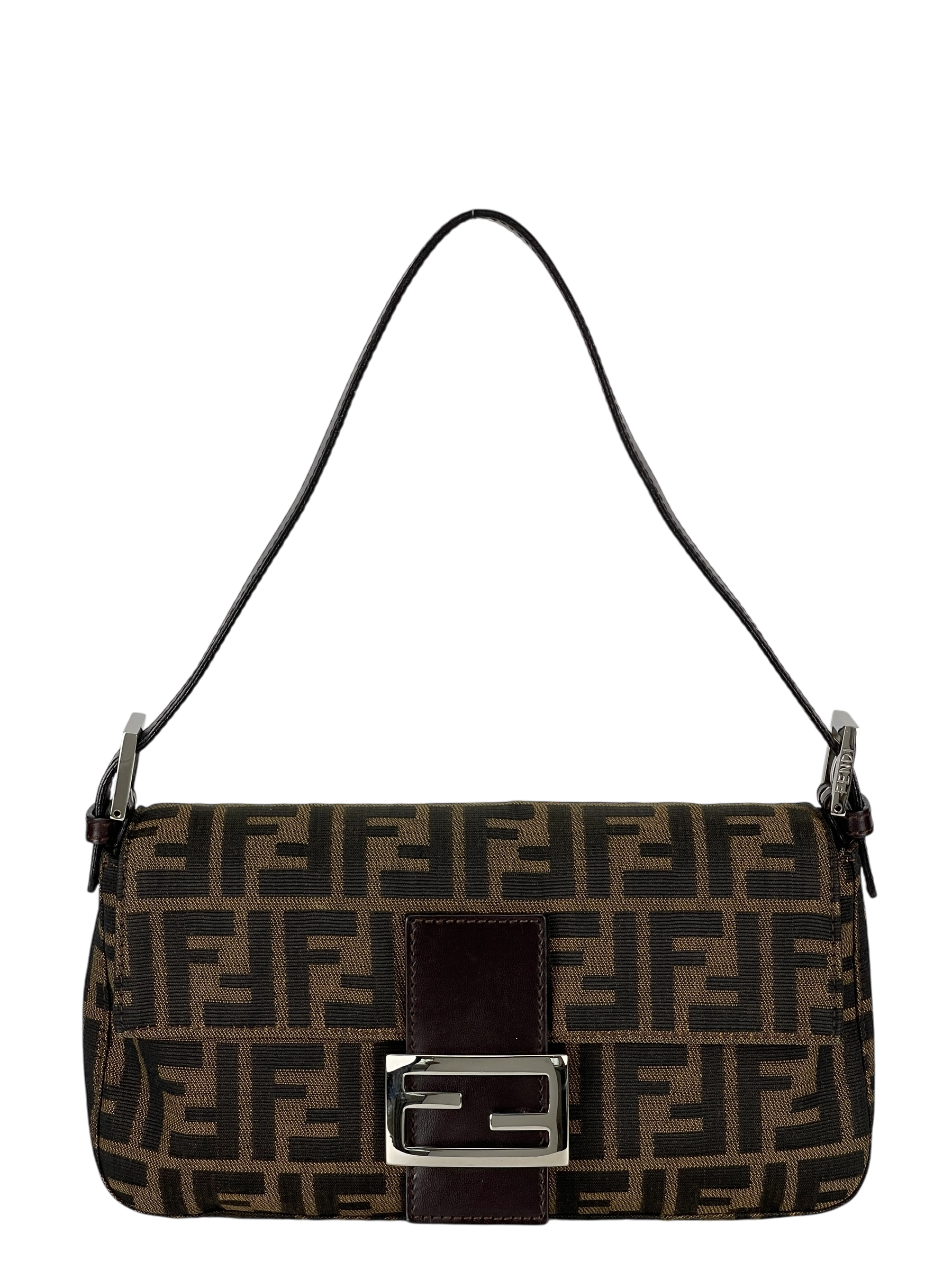 FENDI - Brown Zucca Baguette Handbag Silver Hardware