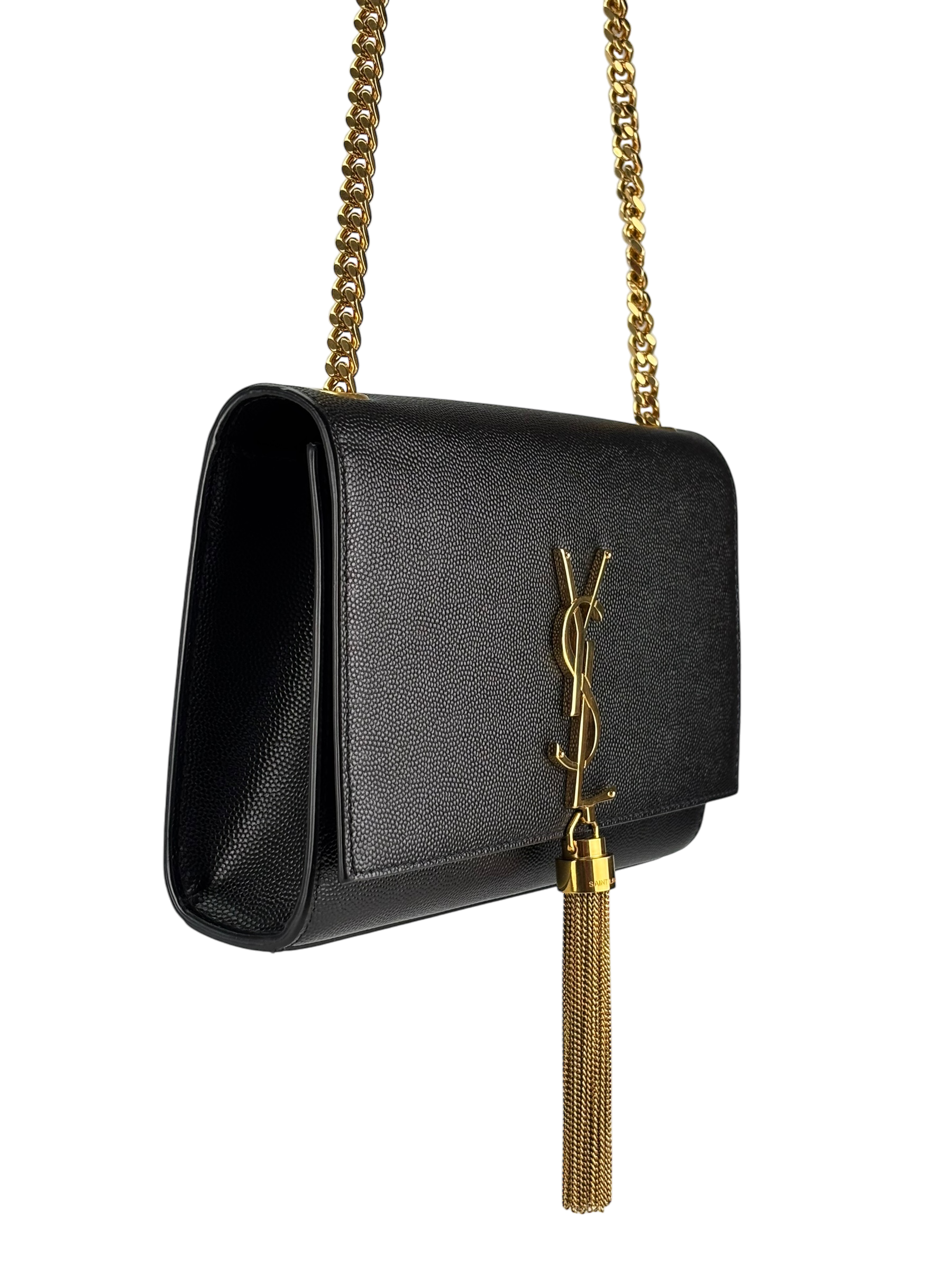 SAINT LAURENT - Black Caviar Classic Kate Tassel Chain Wallet Crossbody Bag