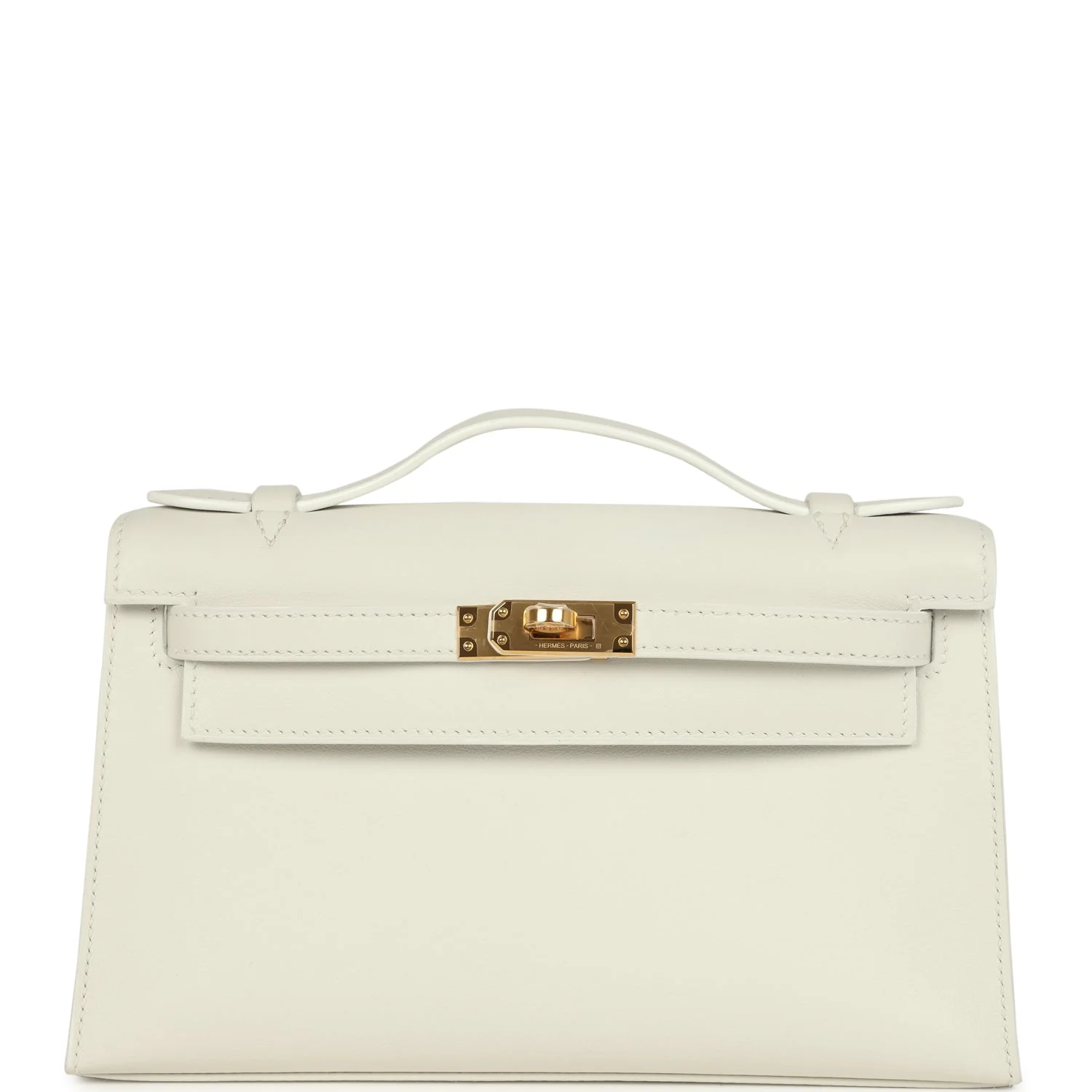 Hermes Kelly Pochette White Swift Gold Hardware