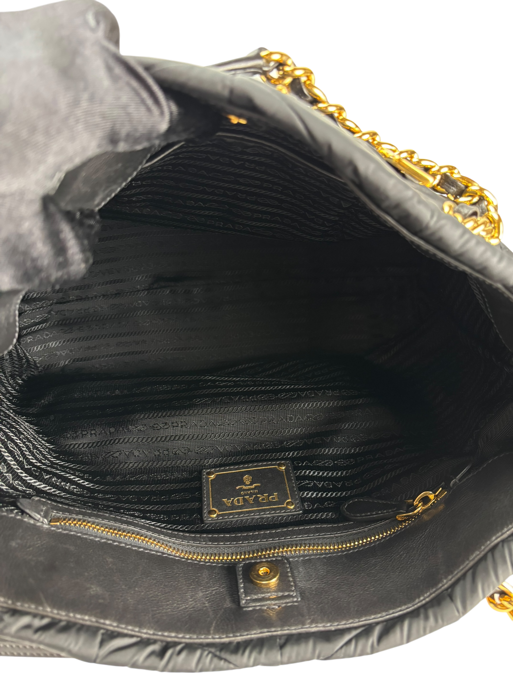 PRADA - Black Nylon Tote Impuntu Tessuto Shoulder Bag