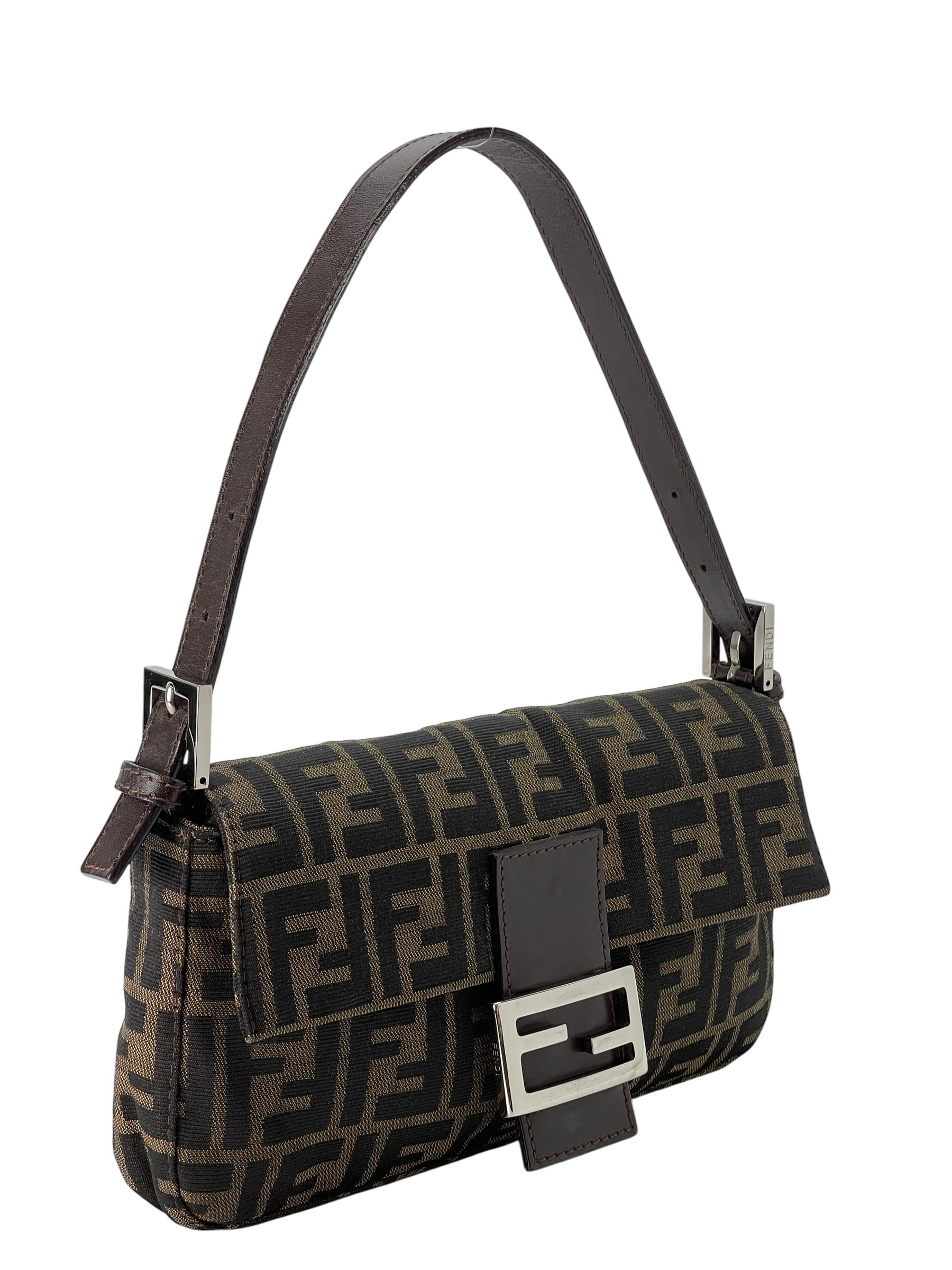FENDI - Brown Zucca Baguette Handbag Silver Hardware
